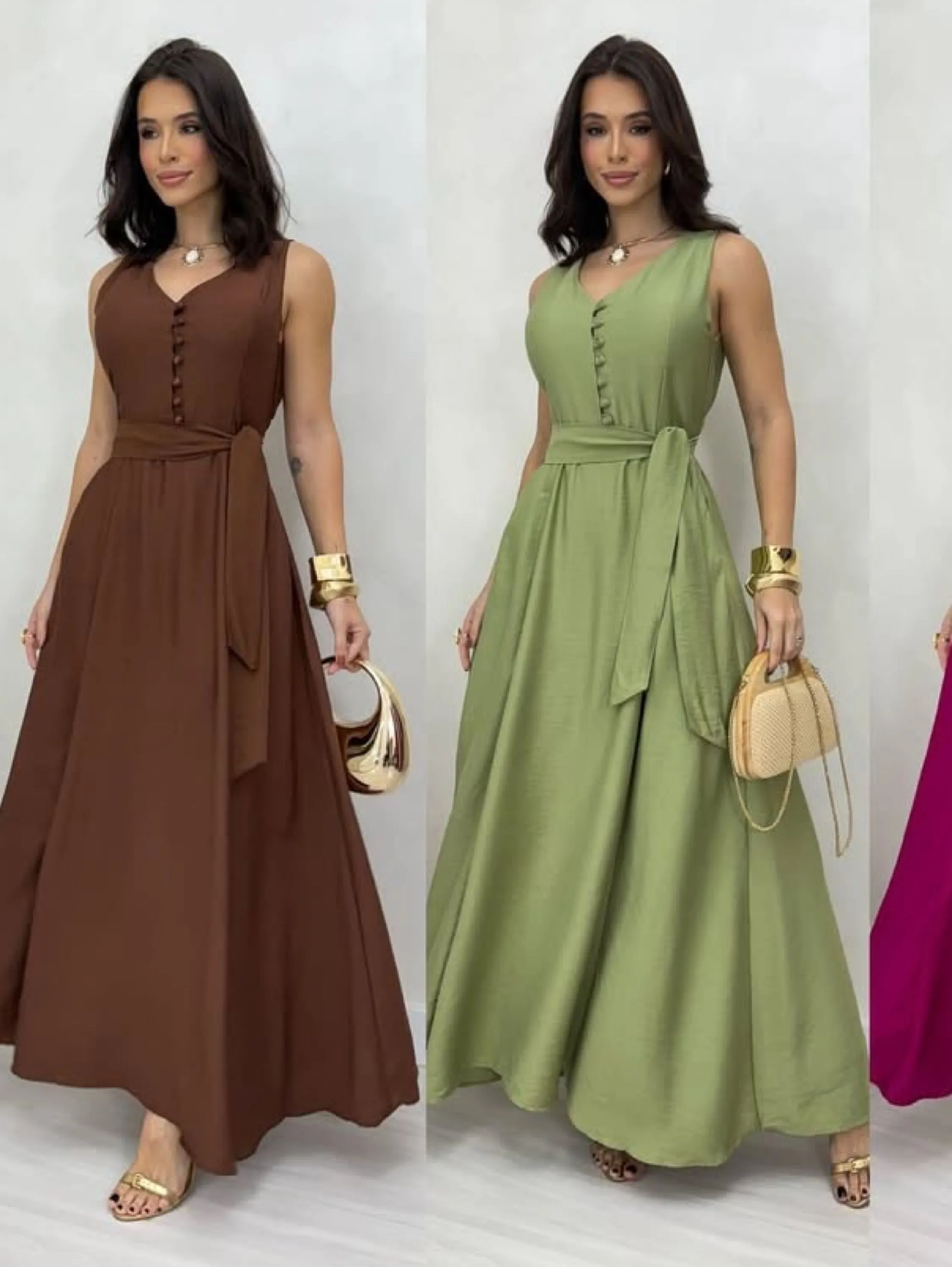 Vestido longo regata c/cinto de tecido tecido viscomida
