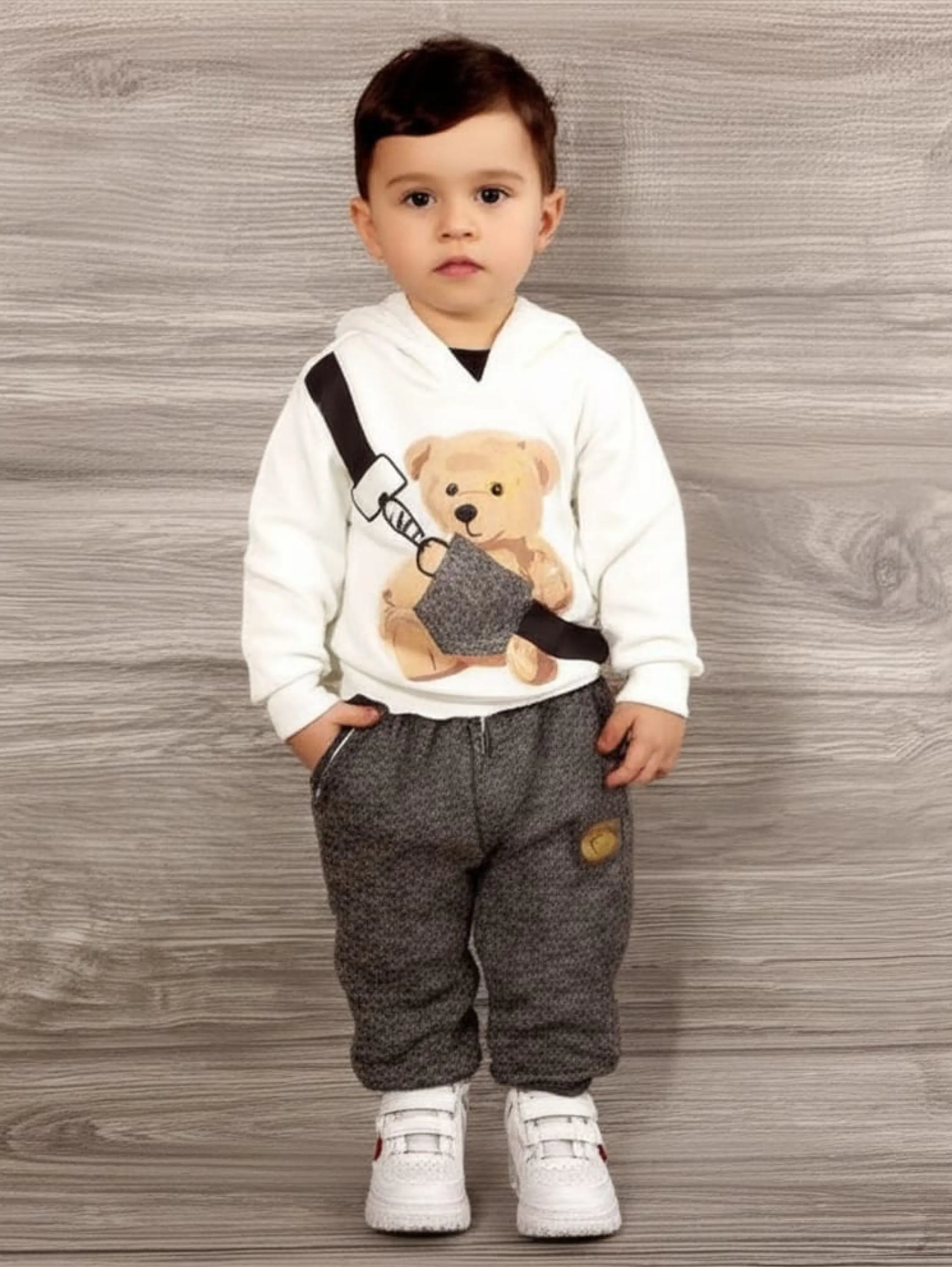 Conjunto de moletom infantil urso forrado