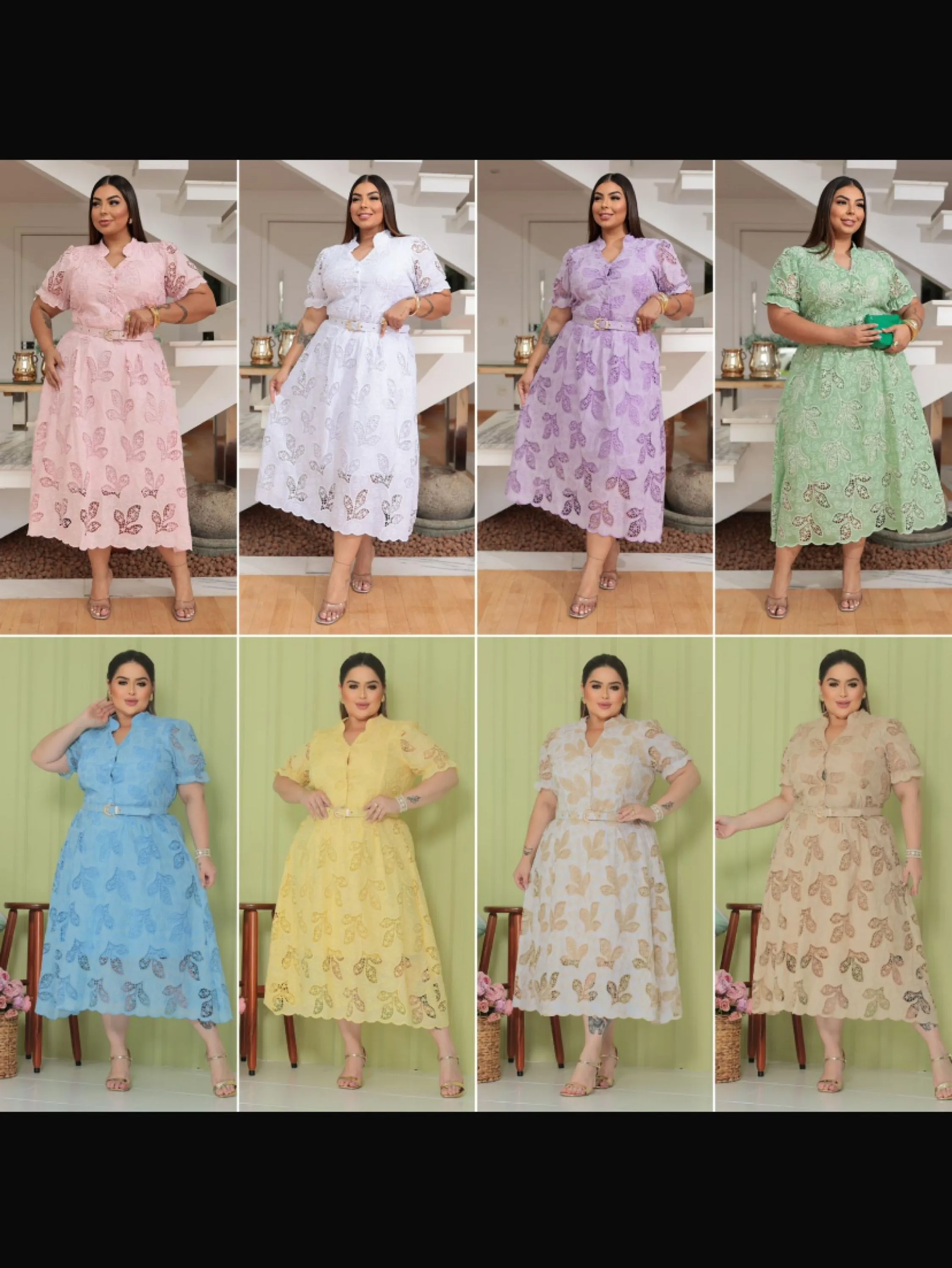 Vestido mídi forrado bordado PLUS SIZE