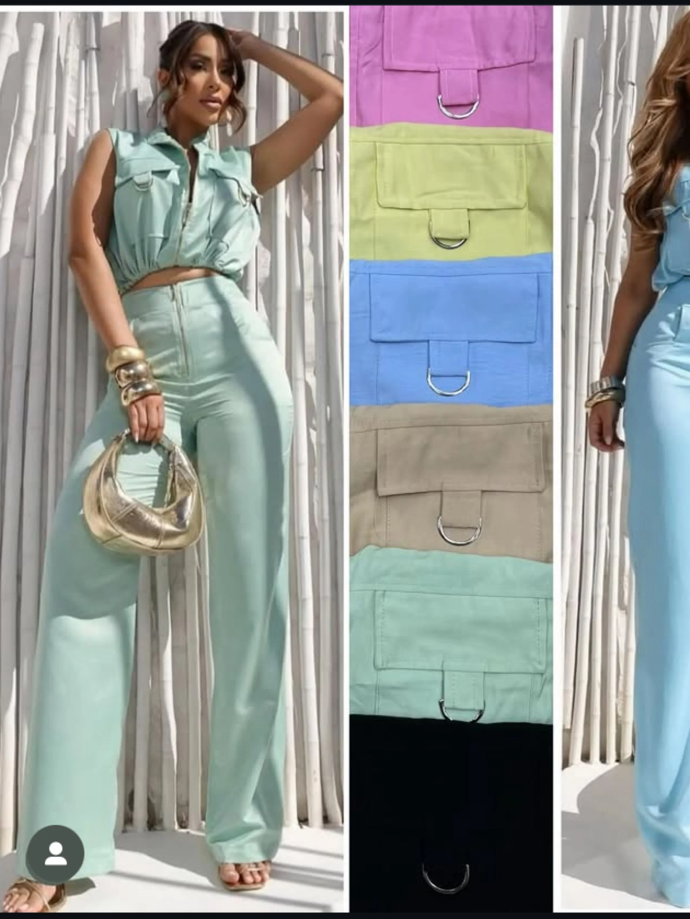 Conjunto Pantalona com bolso e zíper frontal e colete