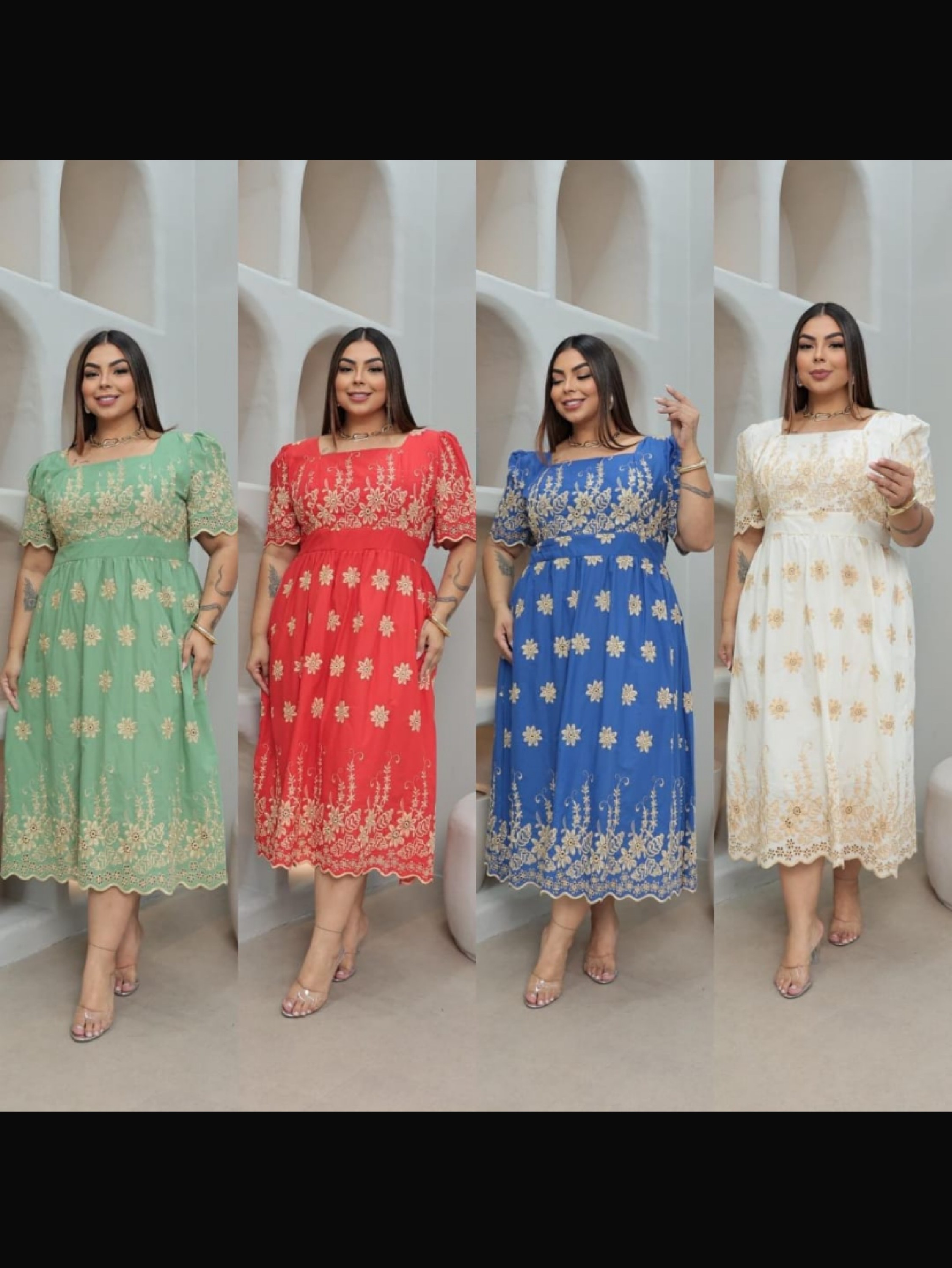 Vestido mídi Bordado barrado a plus size