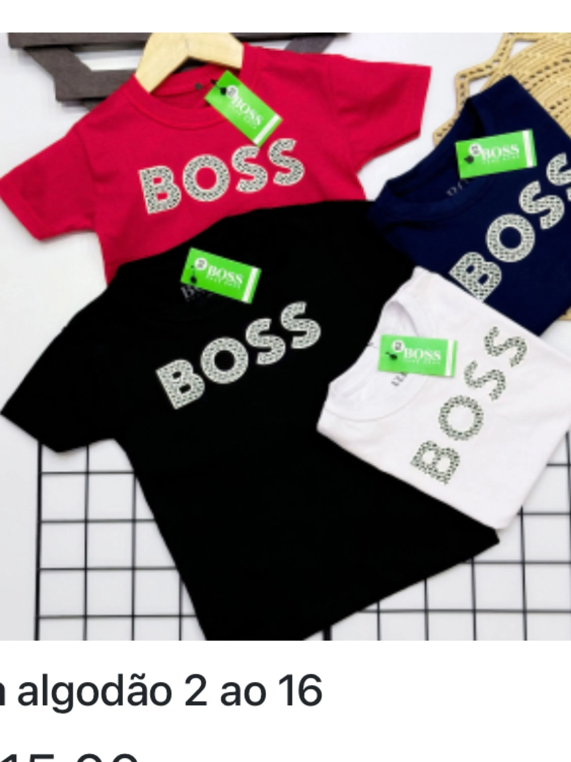 Camiseta Boss infantil/juvenil 100% Algodão linha premium