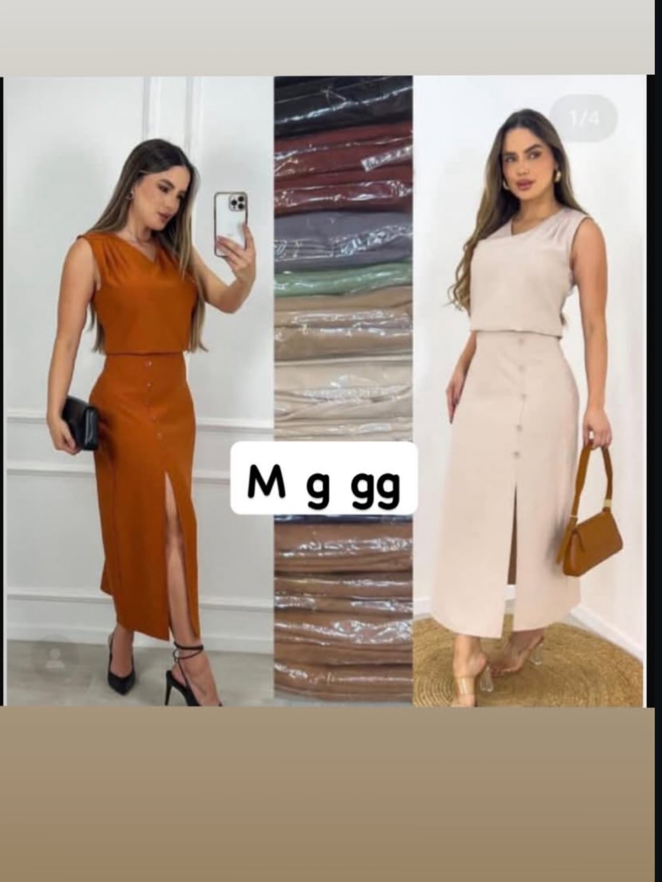 Conjunto saia midi com fenda e regata em V tecido sensorial