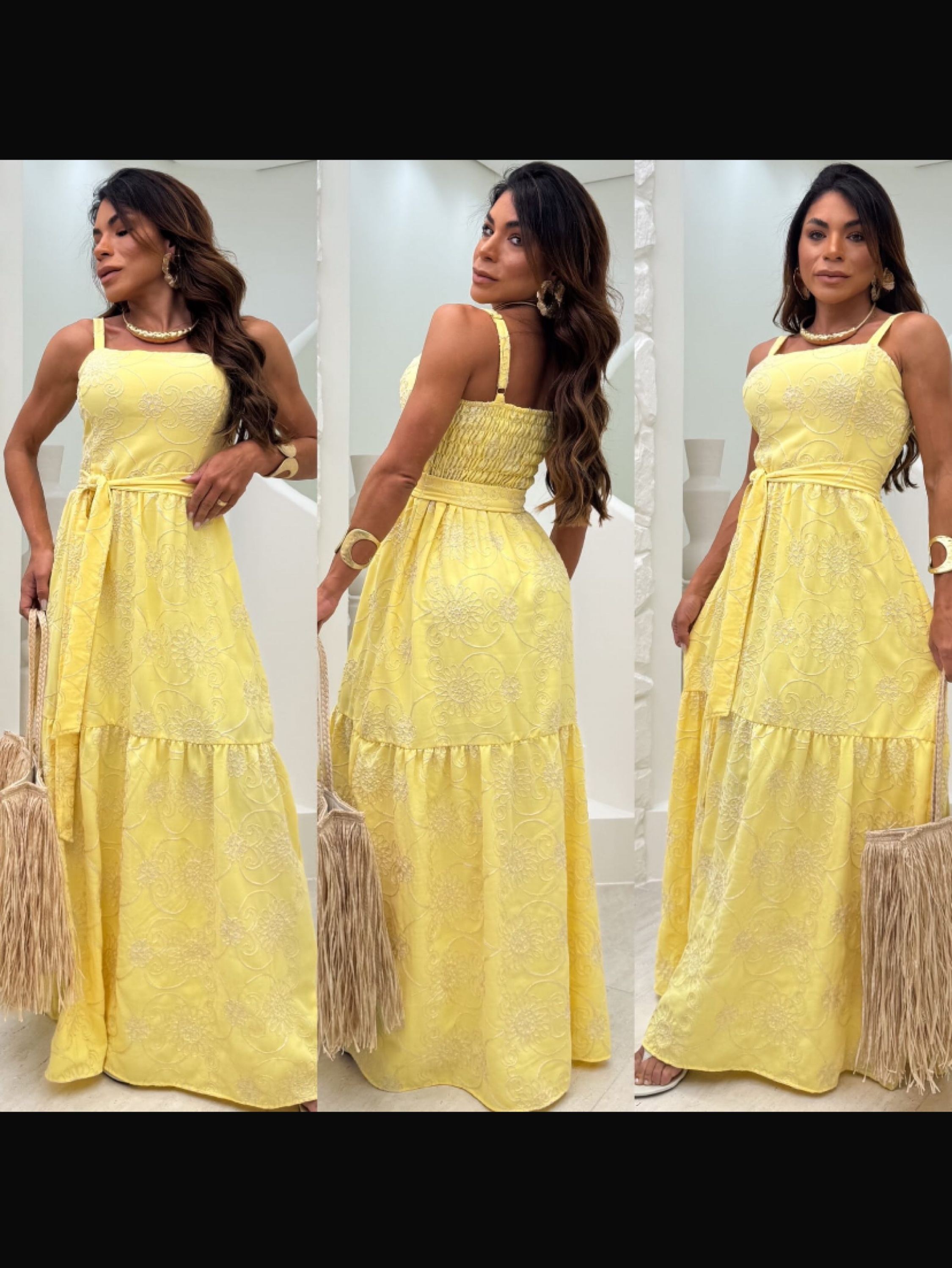 Vestido longo,regulador nas alças com elastex nas costas