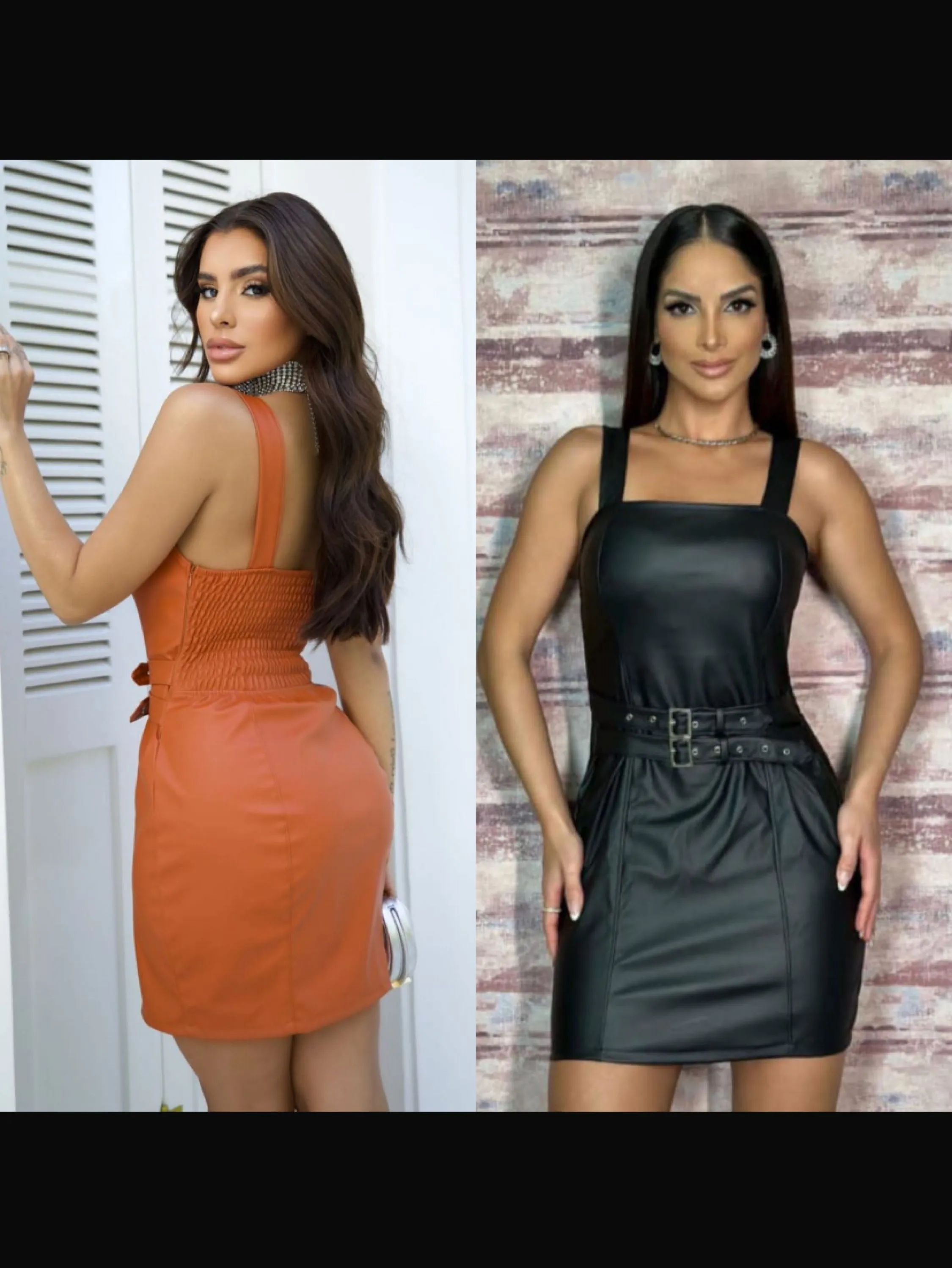 Vestido curto regata com cinto duplo em couro fake