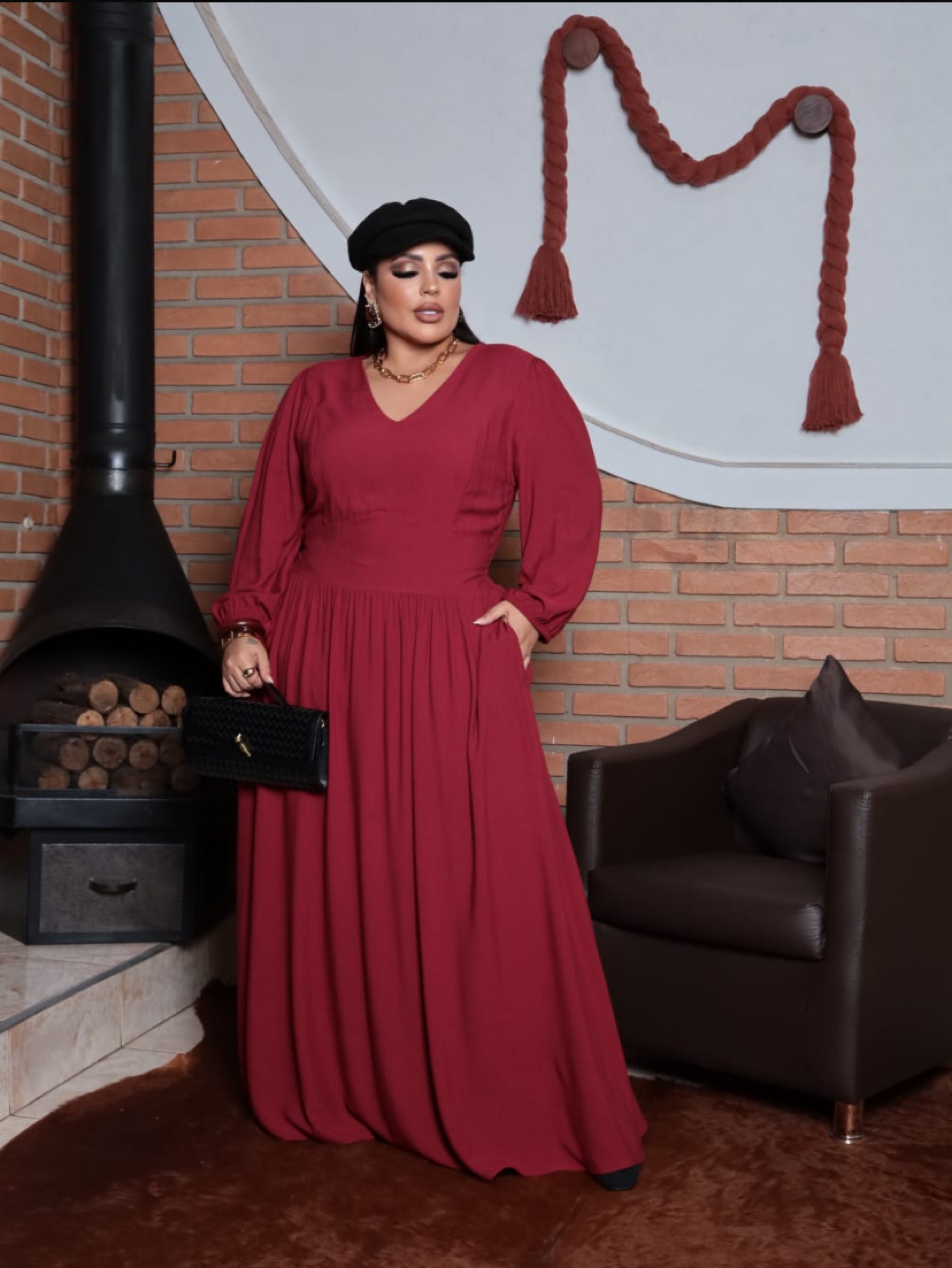 Vestido longo manga longa Plus size