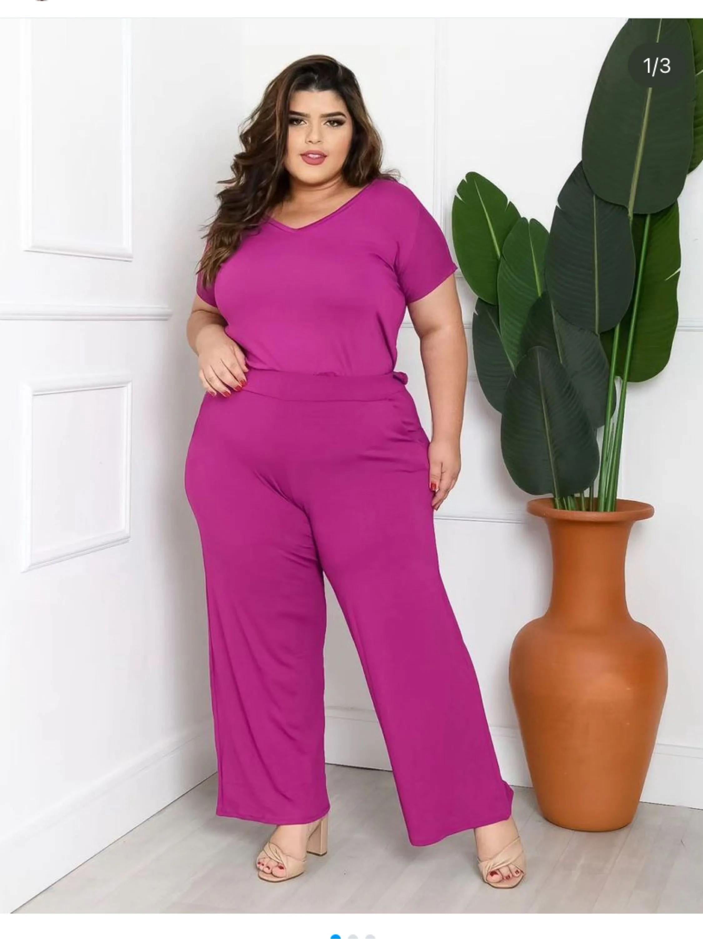 Conjunto plus size  pantalona e blusa manga curta   tecido viscolycra  ( C 262)