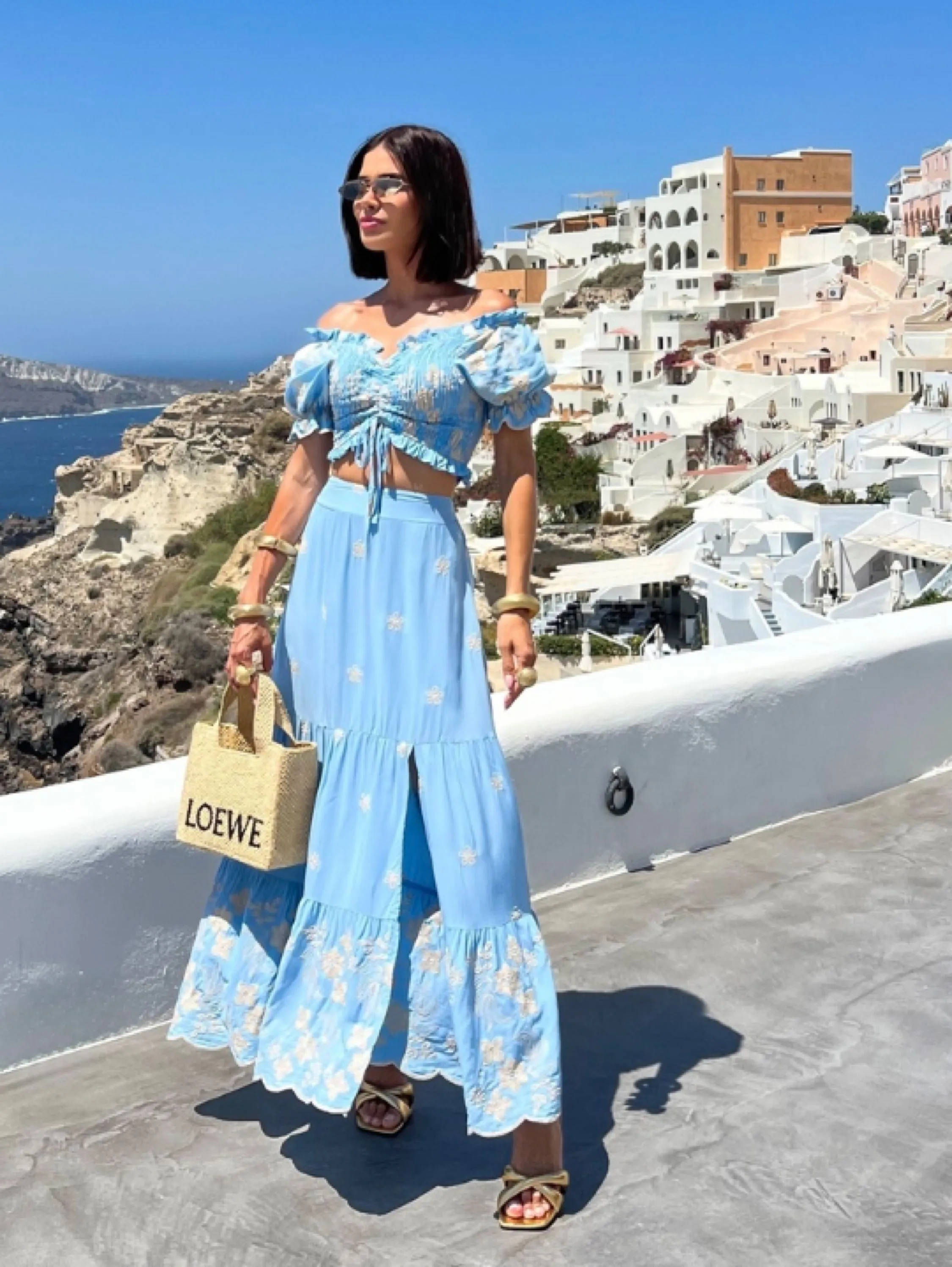 Conjunto luiza top ciganinha e saia longa com fenda