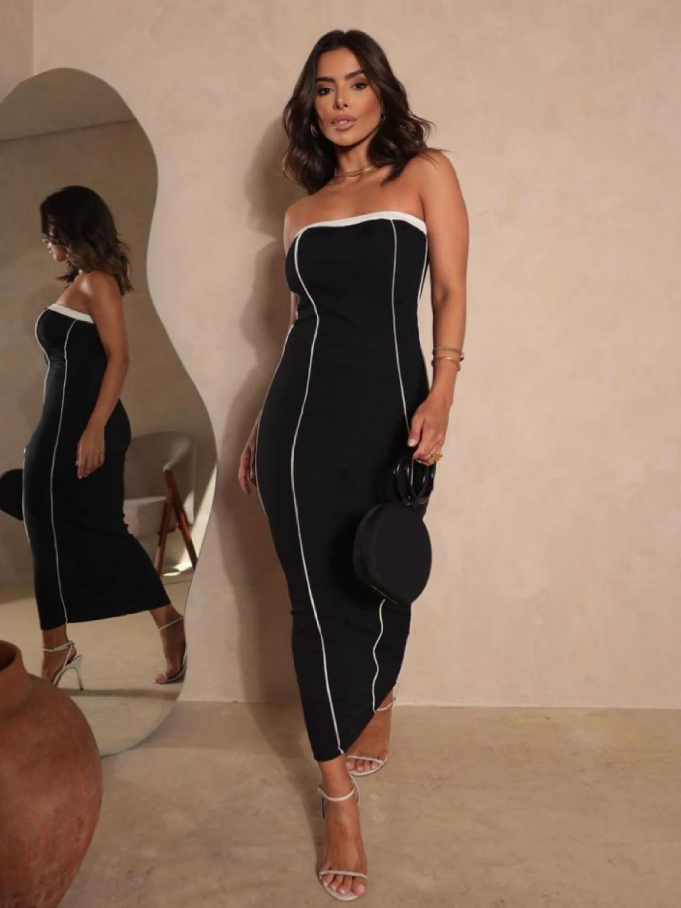 Vestido longo tomara que caia sem Borjo em ribana