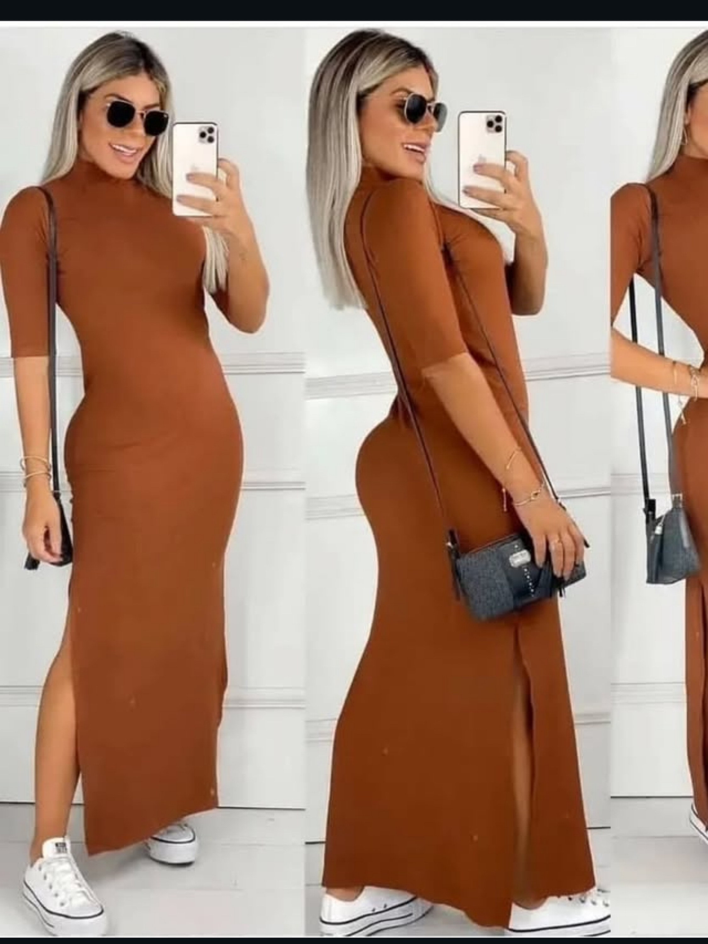 Vestido longo gola alta