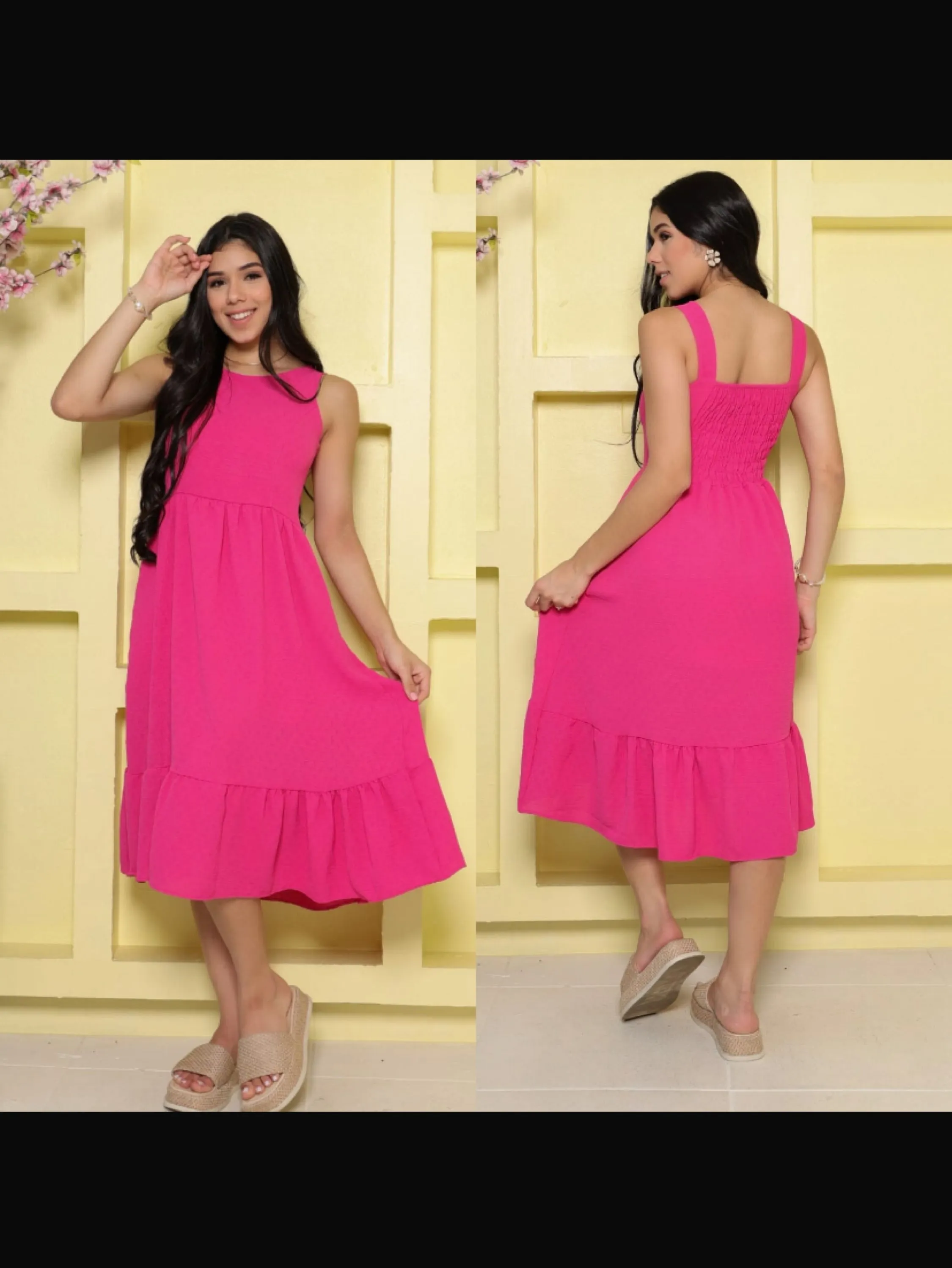 Vestido mídi regata com lastex na parte das costas