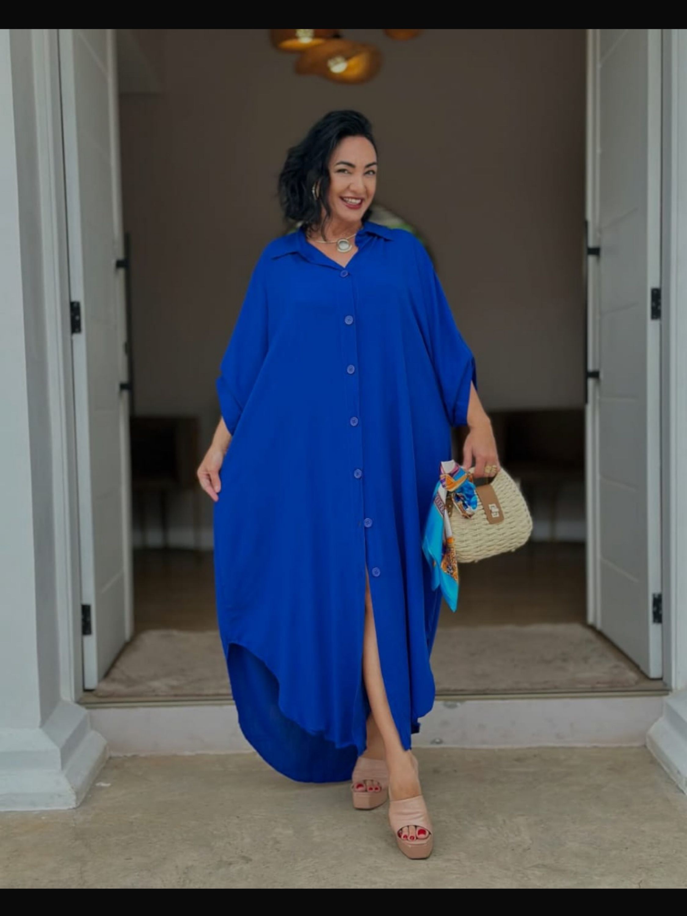 Chamise longa manga 3/4 Plus size tecido viscolinho