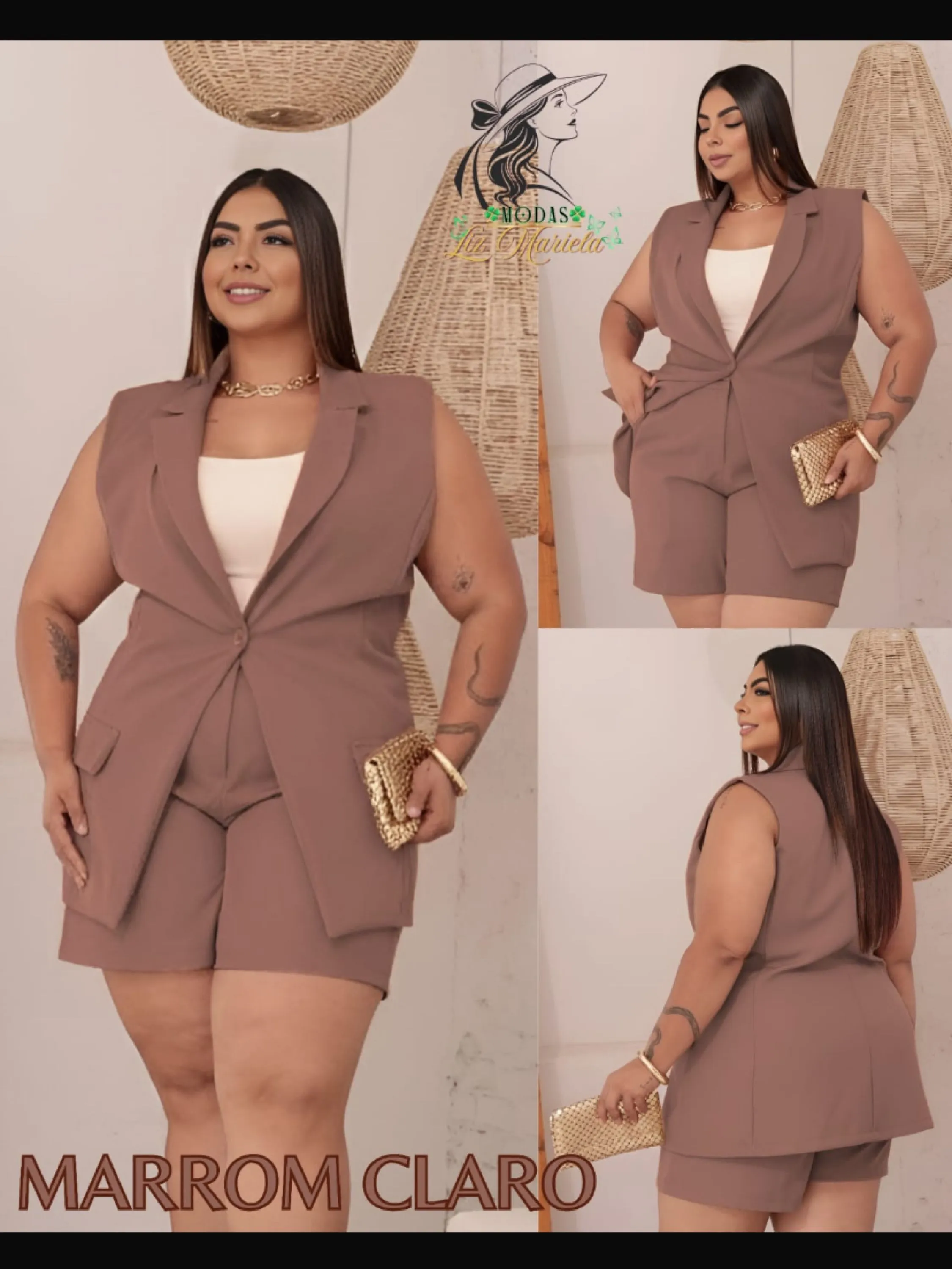 Conjunto shorts e colete alongado