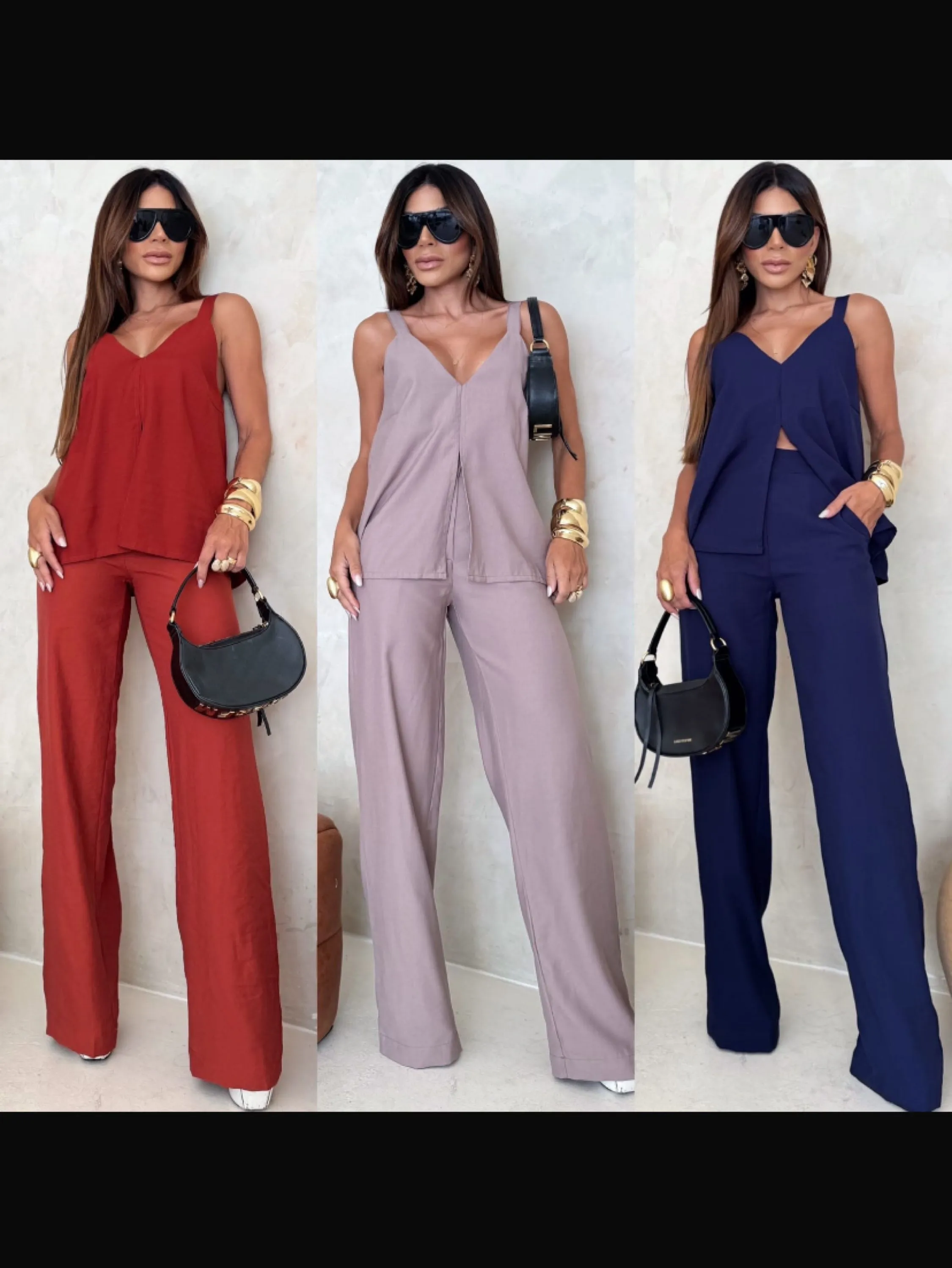 Conjunto Dalila Pantalona e blusa alça com regulador