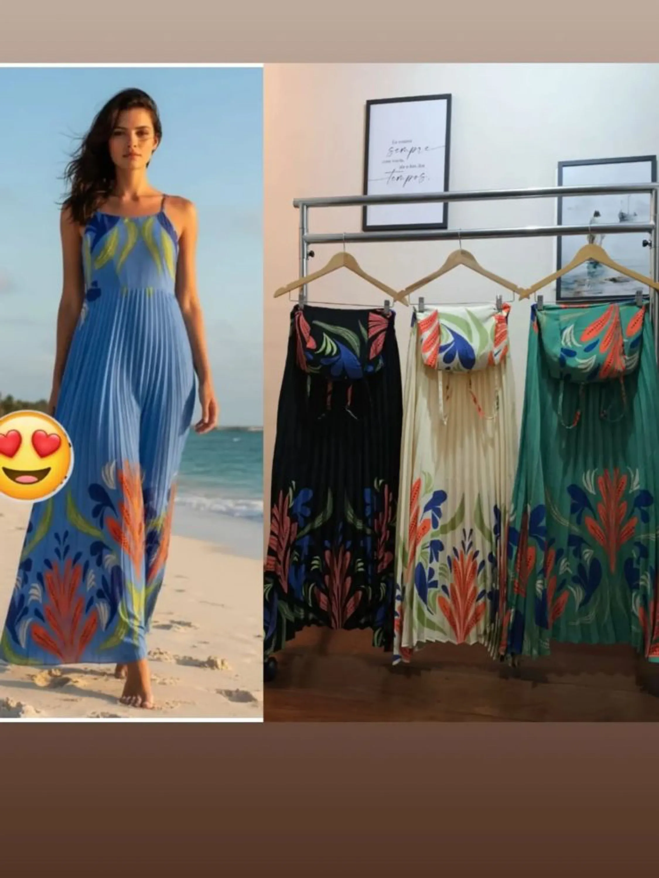 Vestido longo estampado plissado