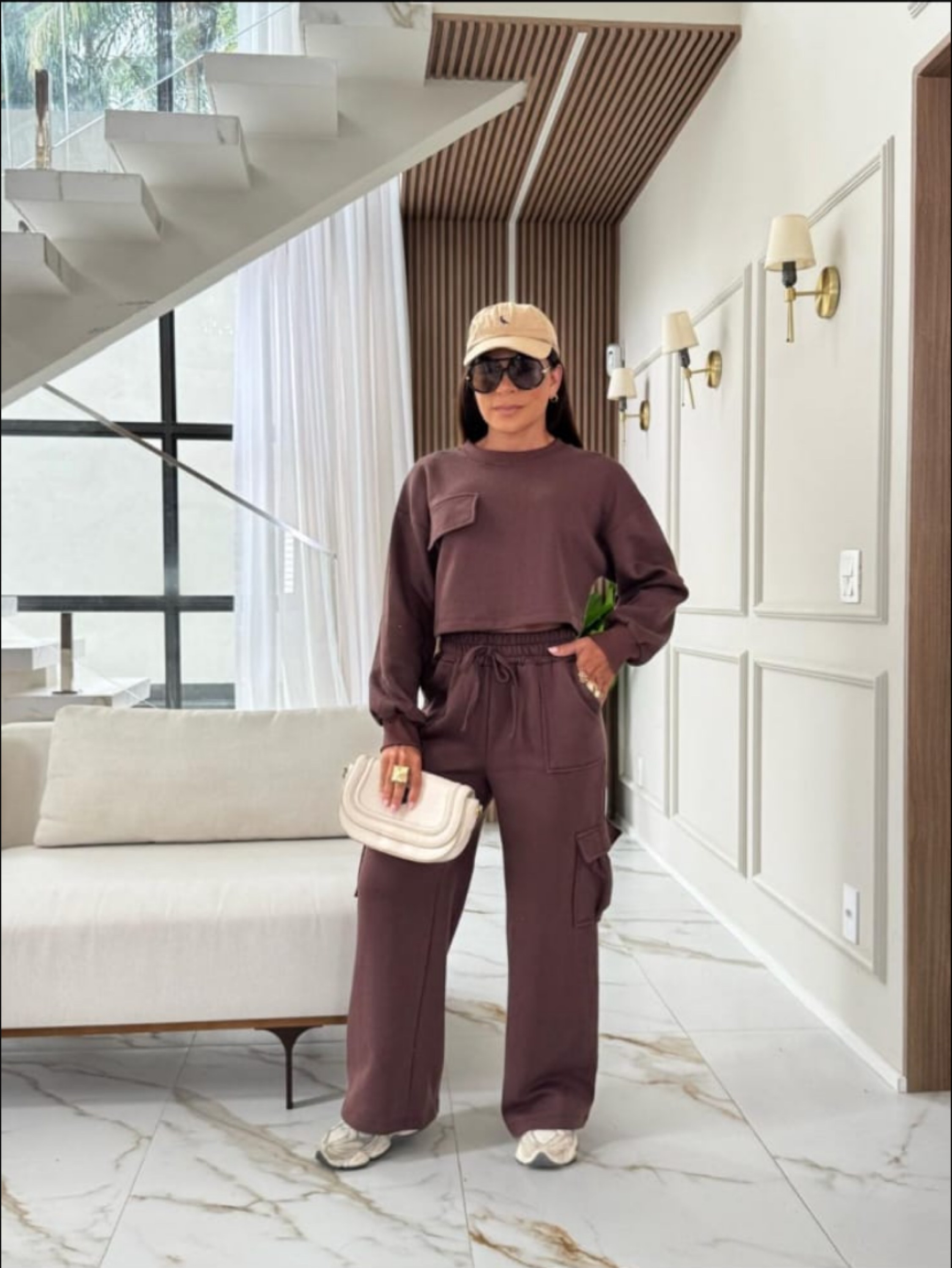 Conjunto de moletom flanelado Pantalona e blusa crooped