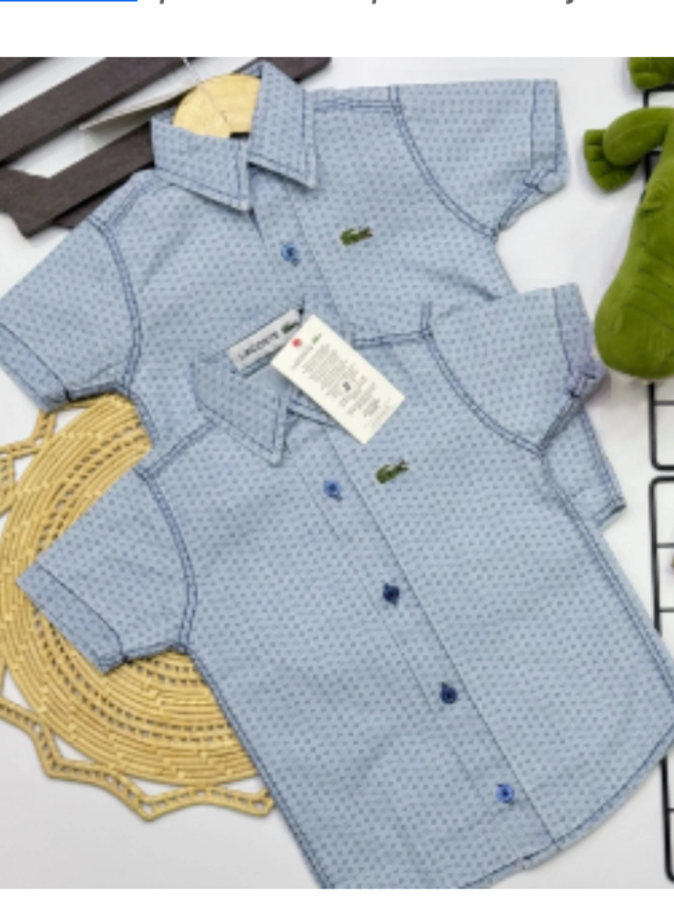 Camisa jeans Lacoste infantil/juvenil linha premium