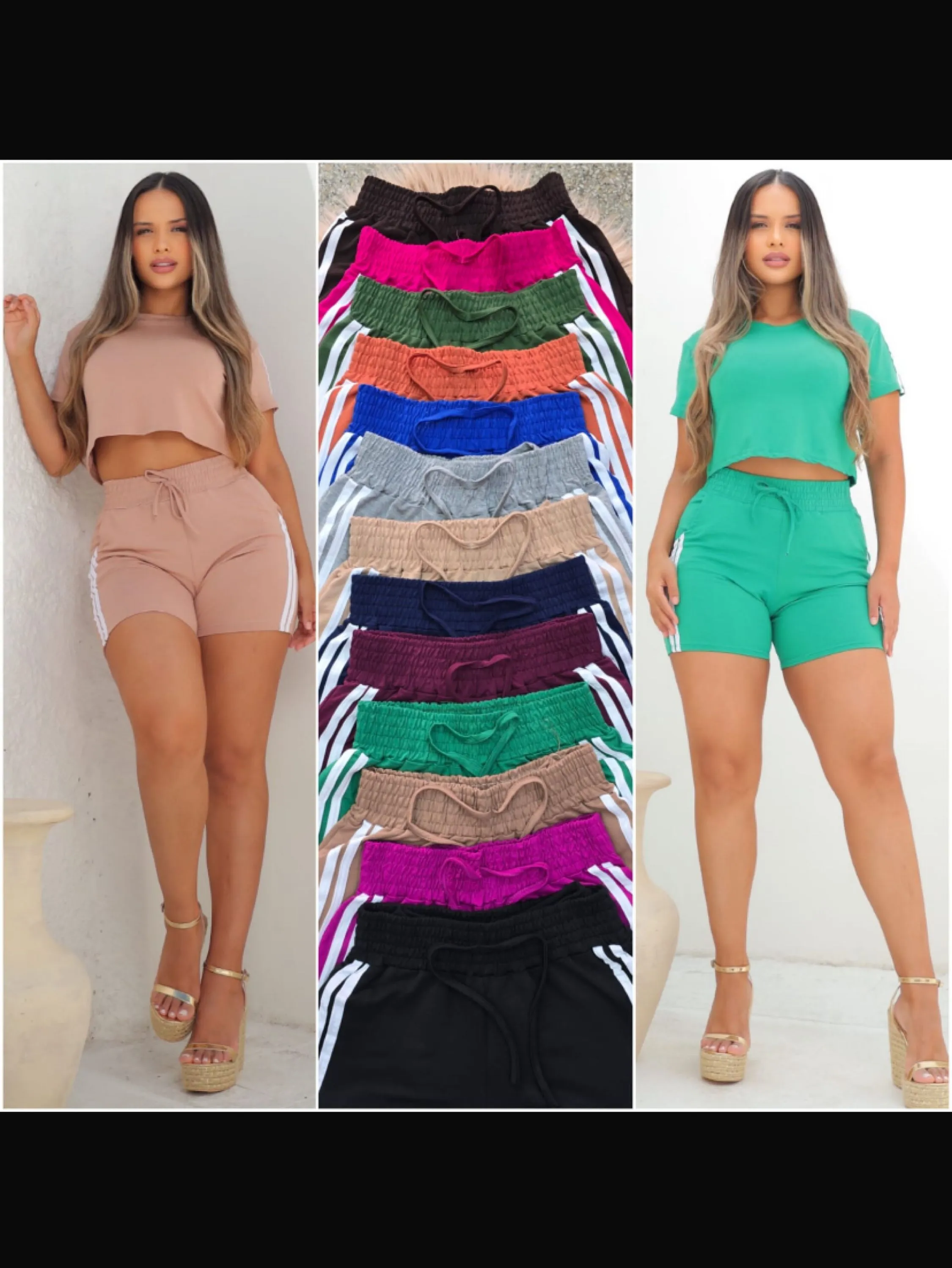 Conjunto shorts com listra ,bolso e crooped