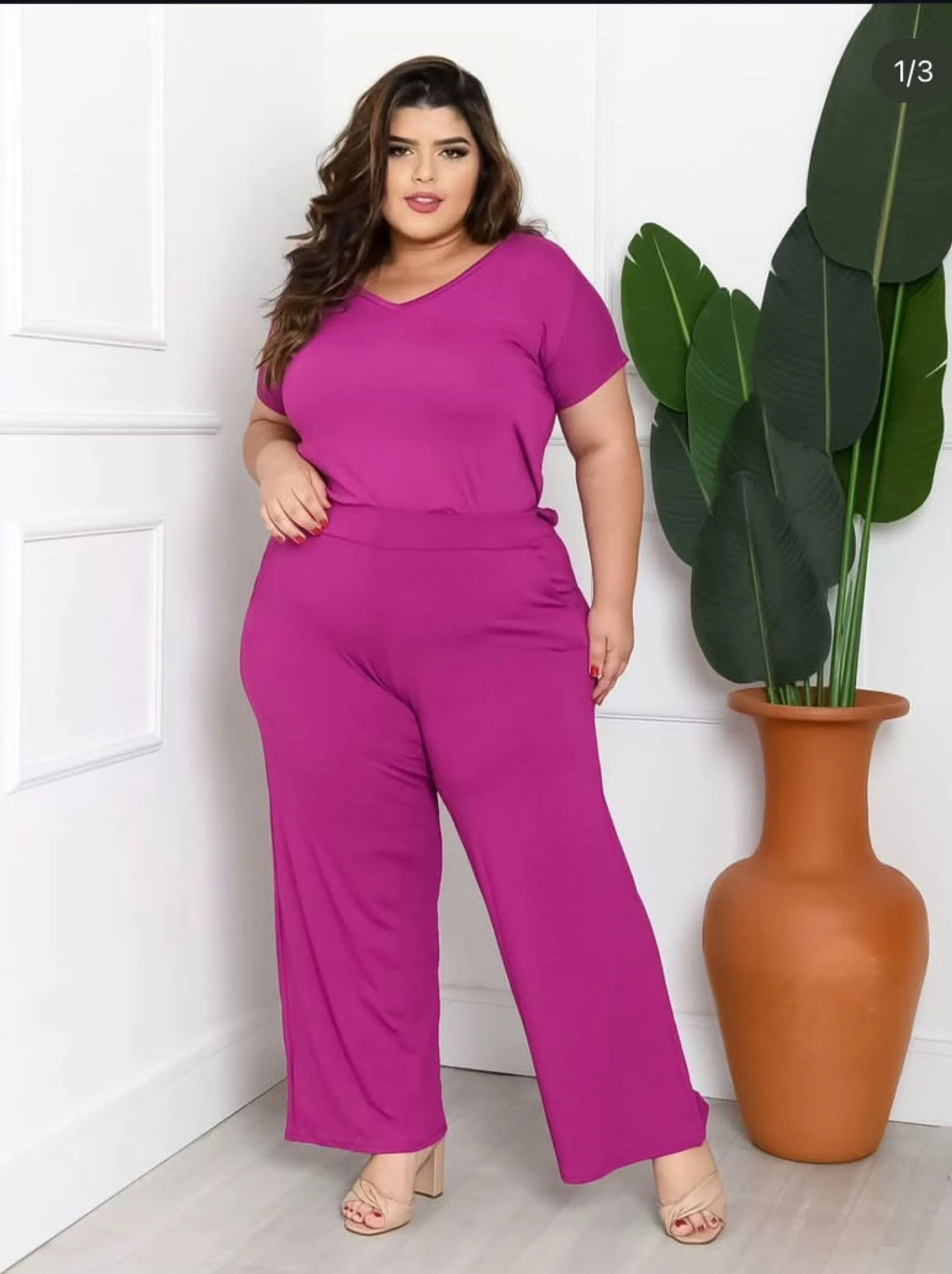 Conjunto Pantalona e blusa manga curta plus size