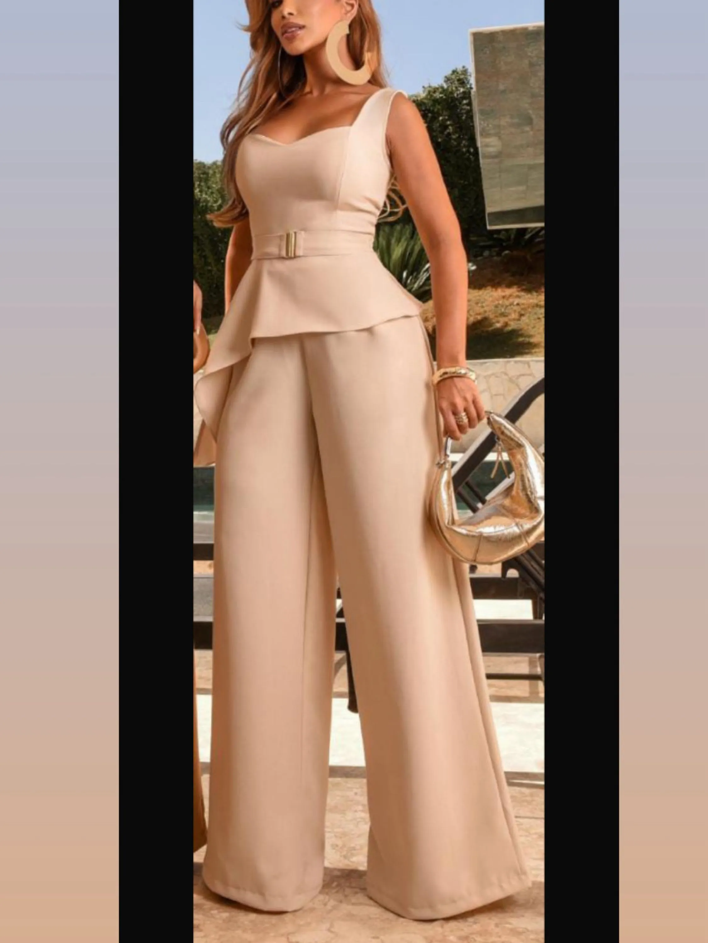 Conjunto Pantalona e blusa alça grossa com borjo