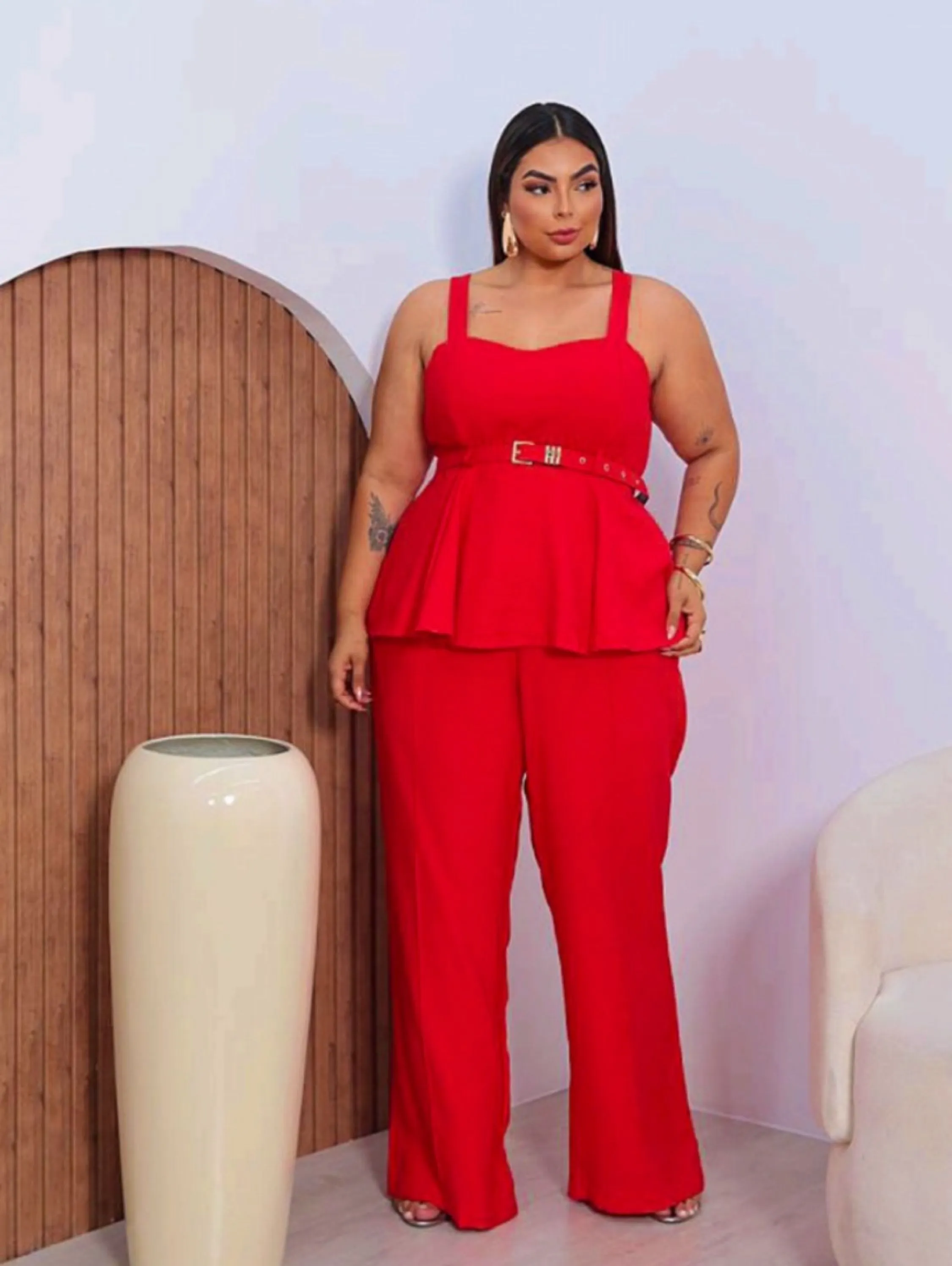 Conjunto Maitê calça Pantalona e blusa peplun