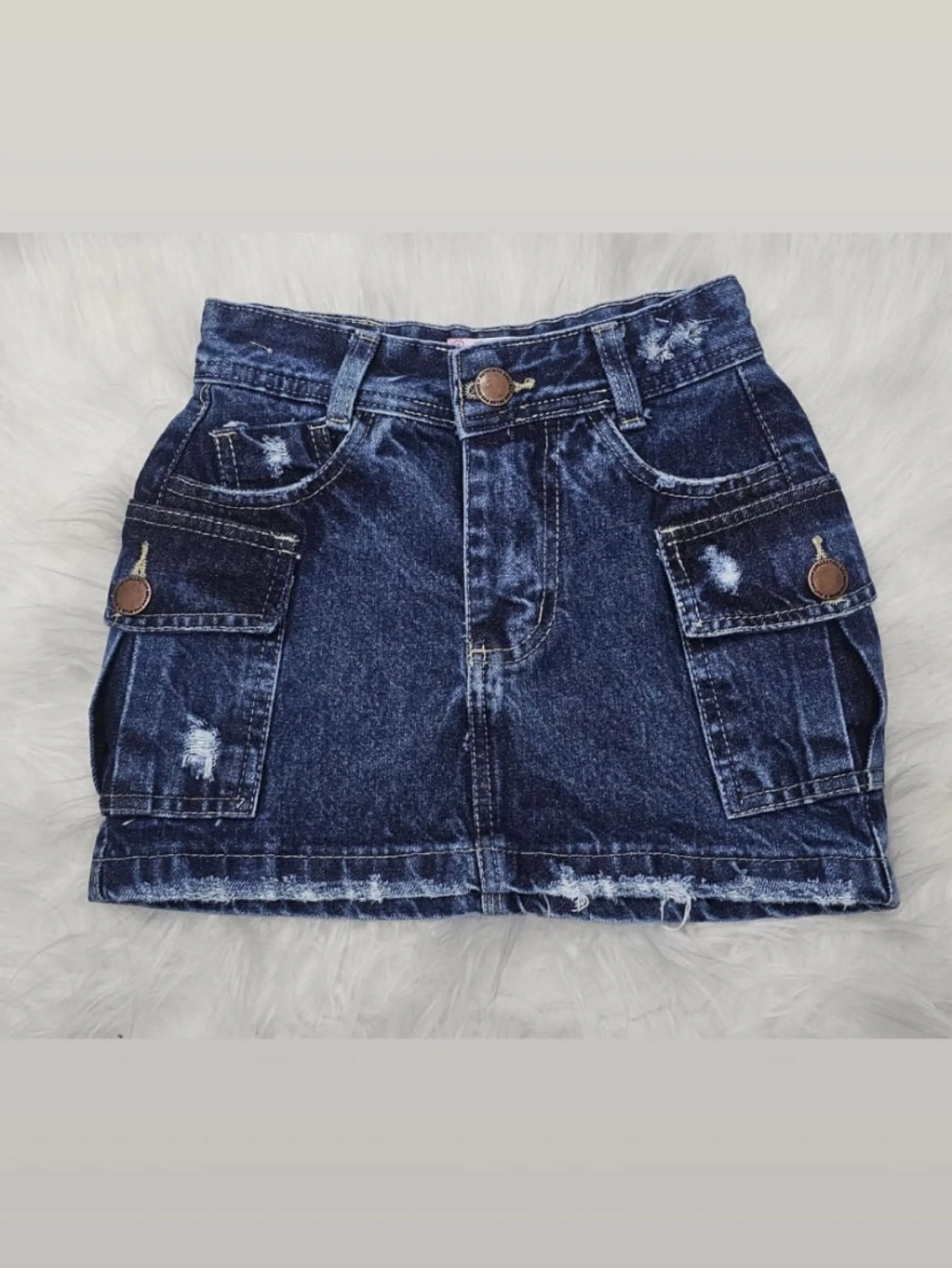 Mini saia jeans cargo juvenil