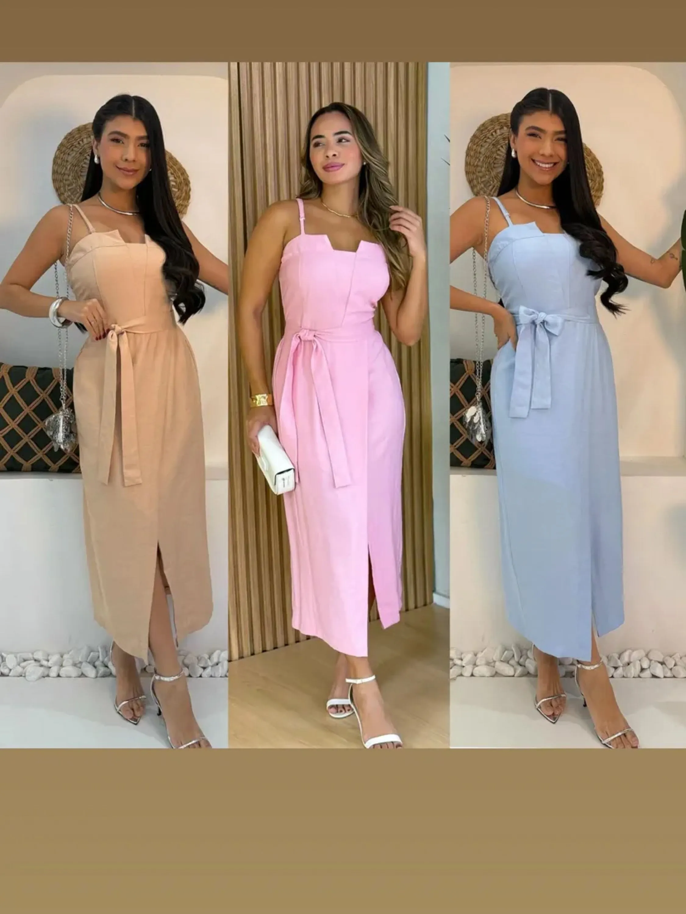 Vestido mídi c/regulador nas alças e Borjo tecido sensorial