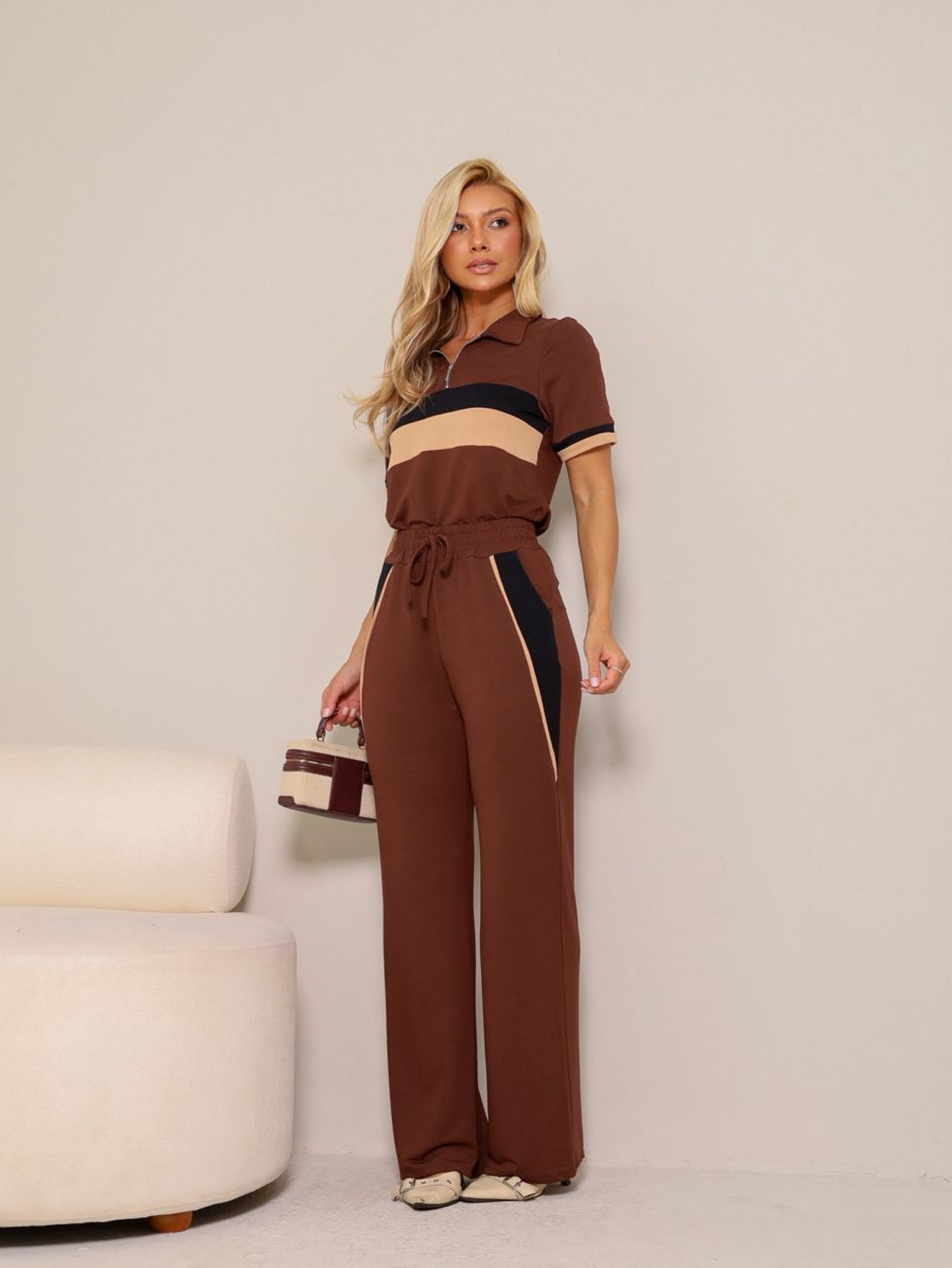 Conjunto terrza calça Pantalona e blusa de manga