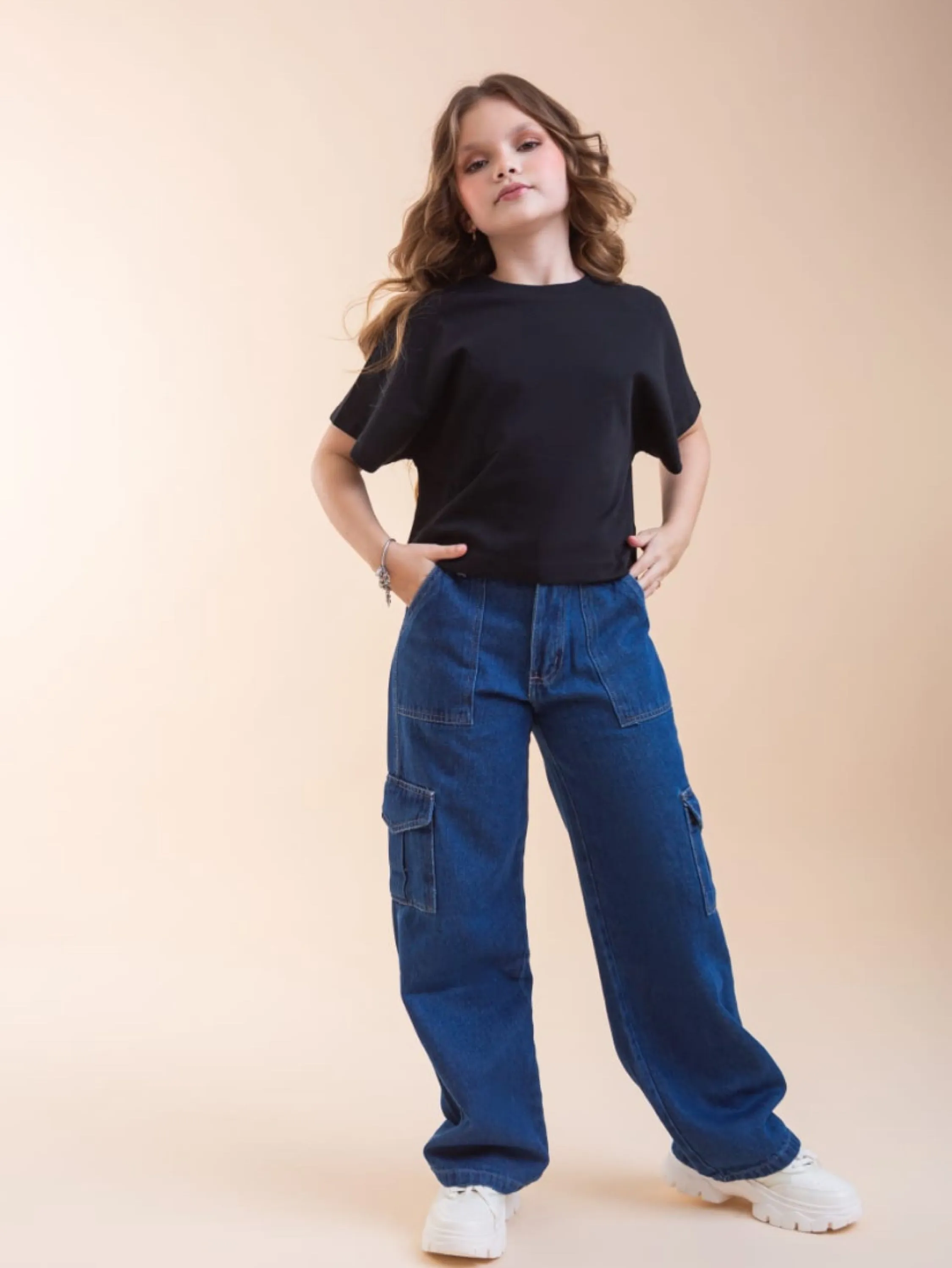 Calça jeans cargo juvenil