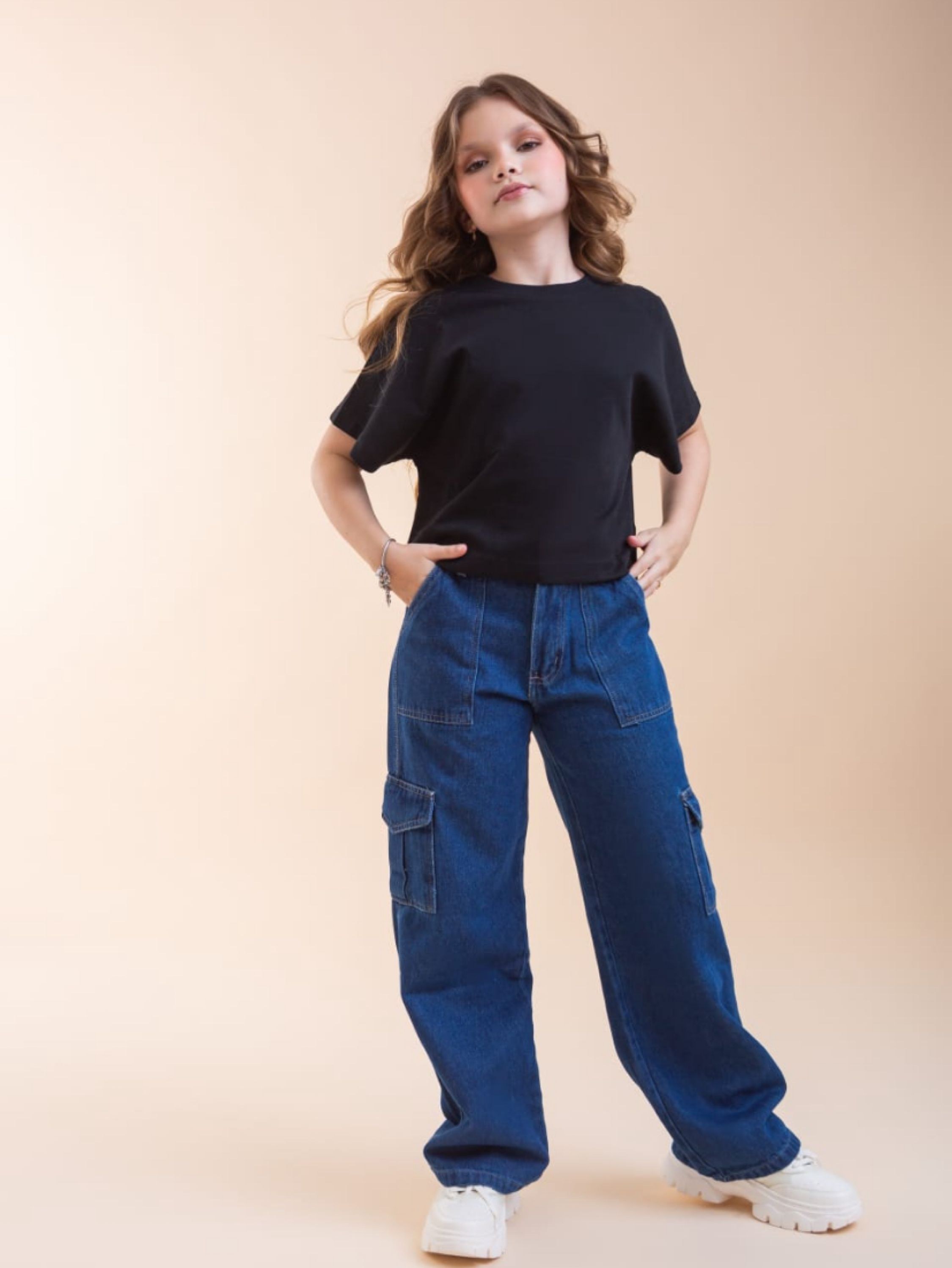 Calça jeans cargo juvenil