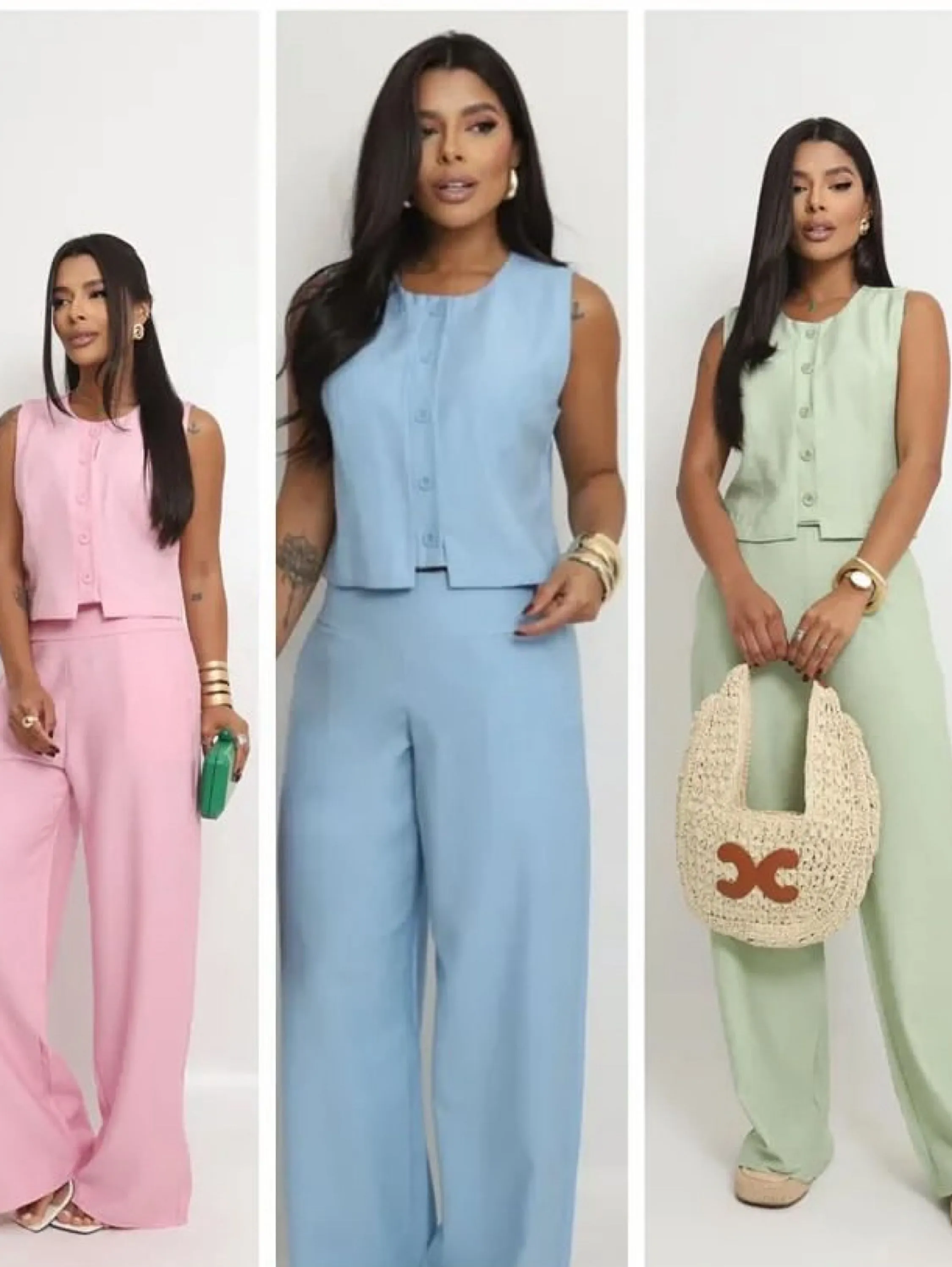 Conjunto Pantalona e regata tecido marrante