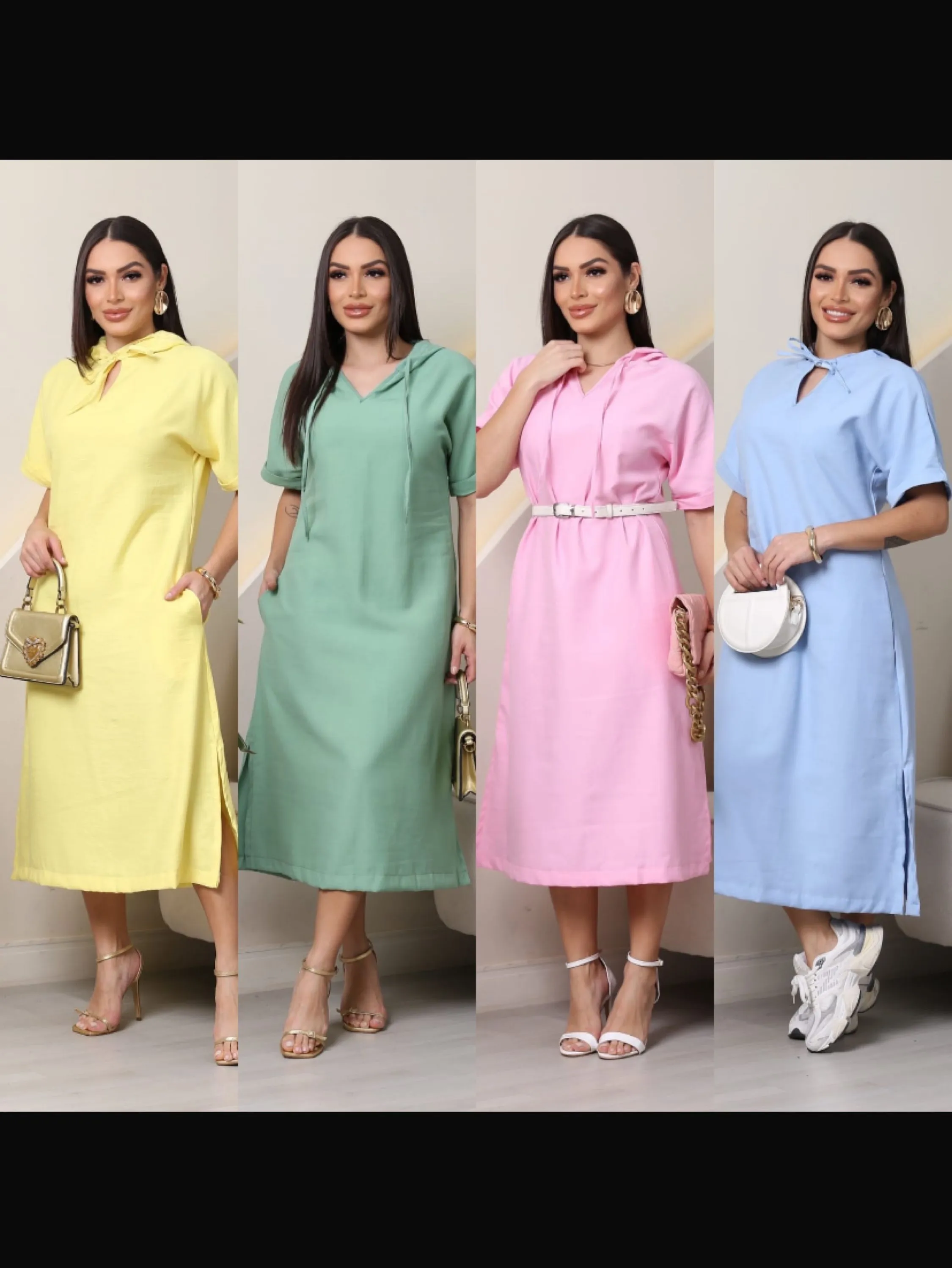 Vestido mídi com capuz ,não acompanha cinto