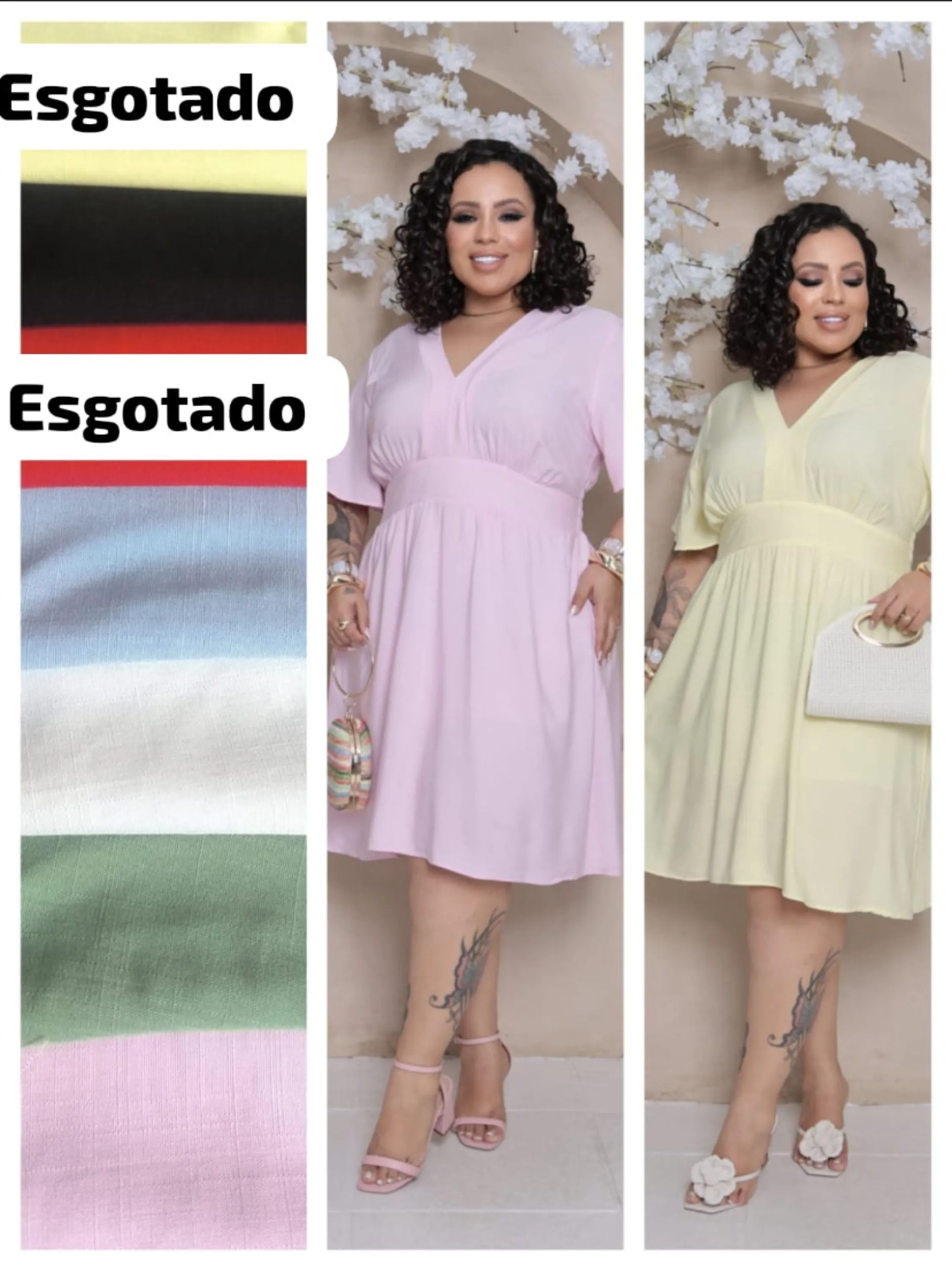 Vestido curto liso gola V no Plus size