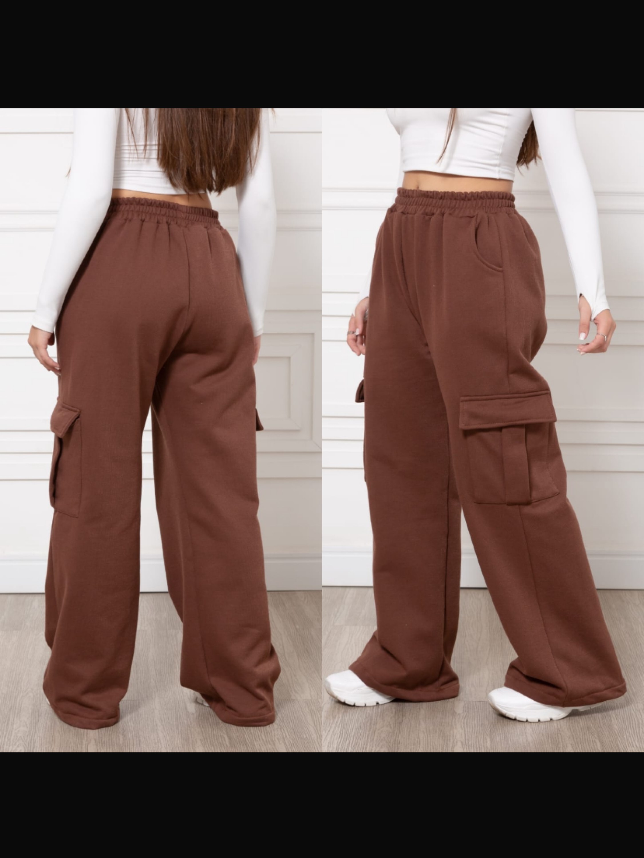 Calça de moletom flanelada cargo juvenil