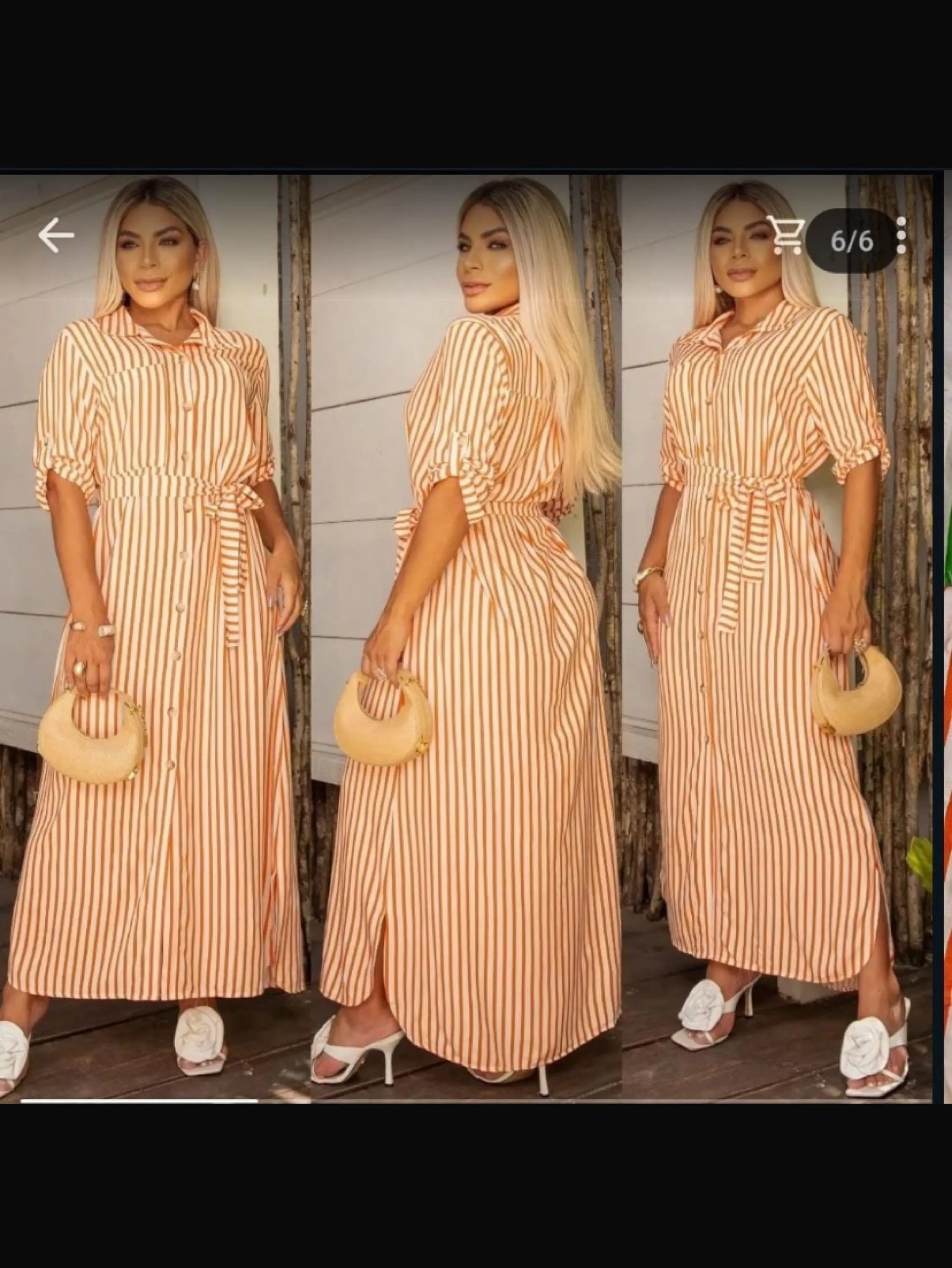 Chamise longa listrada manga 3/4 regulável