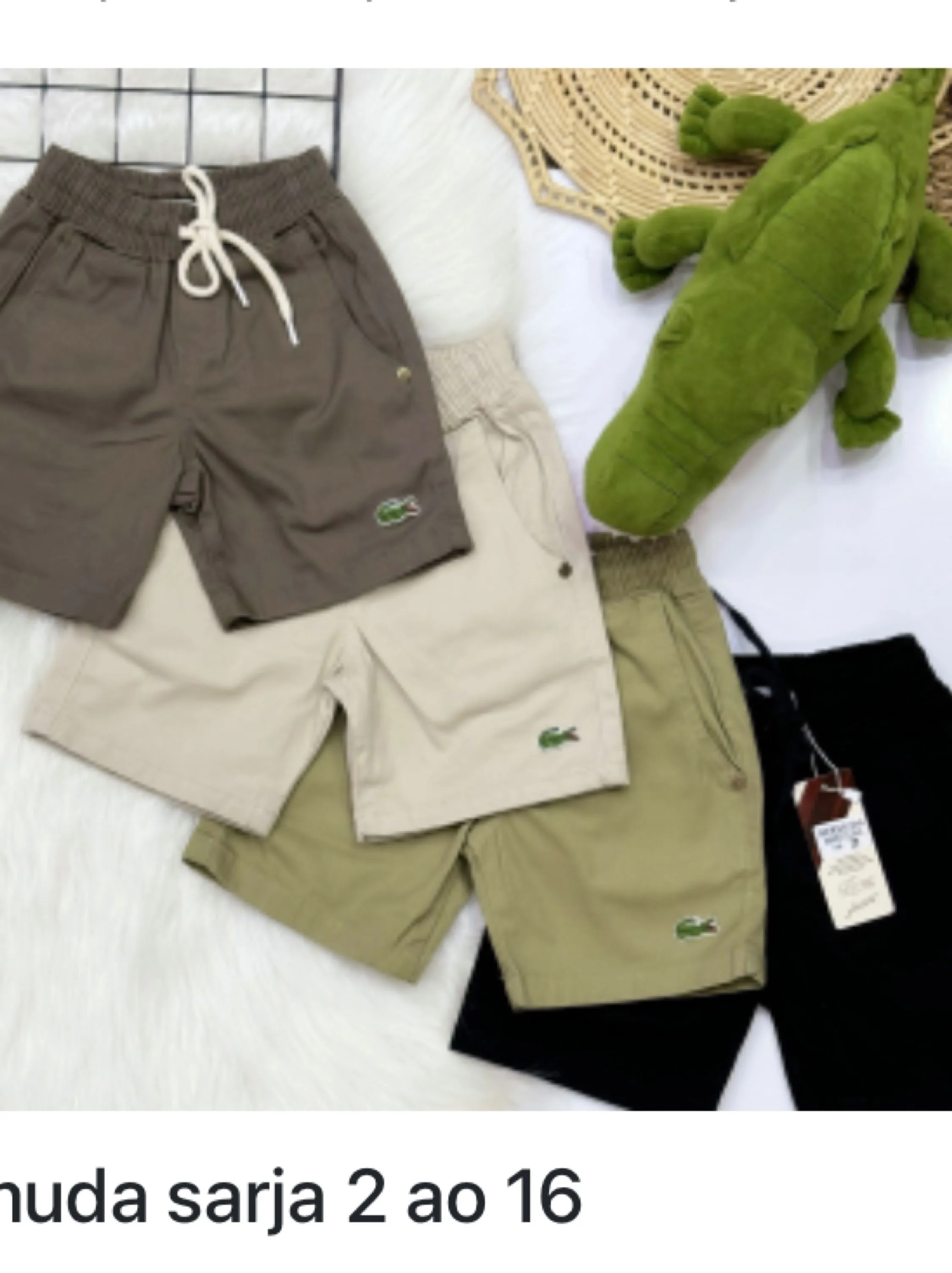 Bermuda Sarja Lacoste infantil/juvenil linha premium