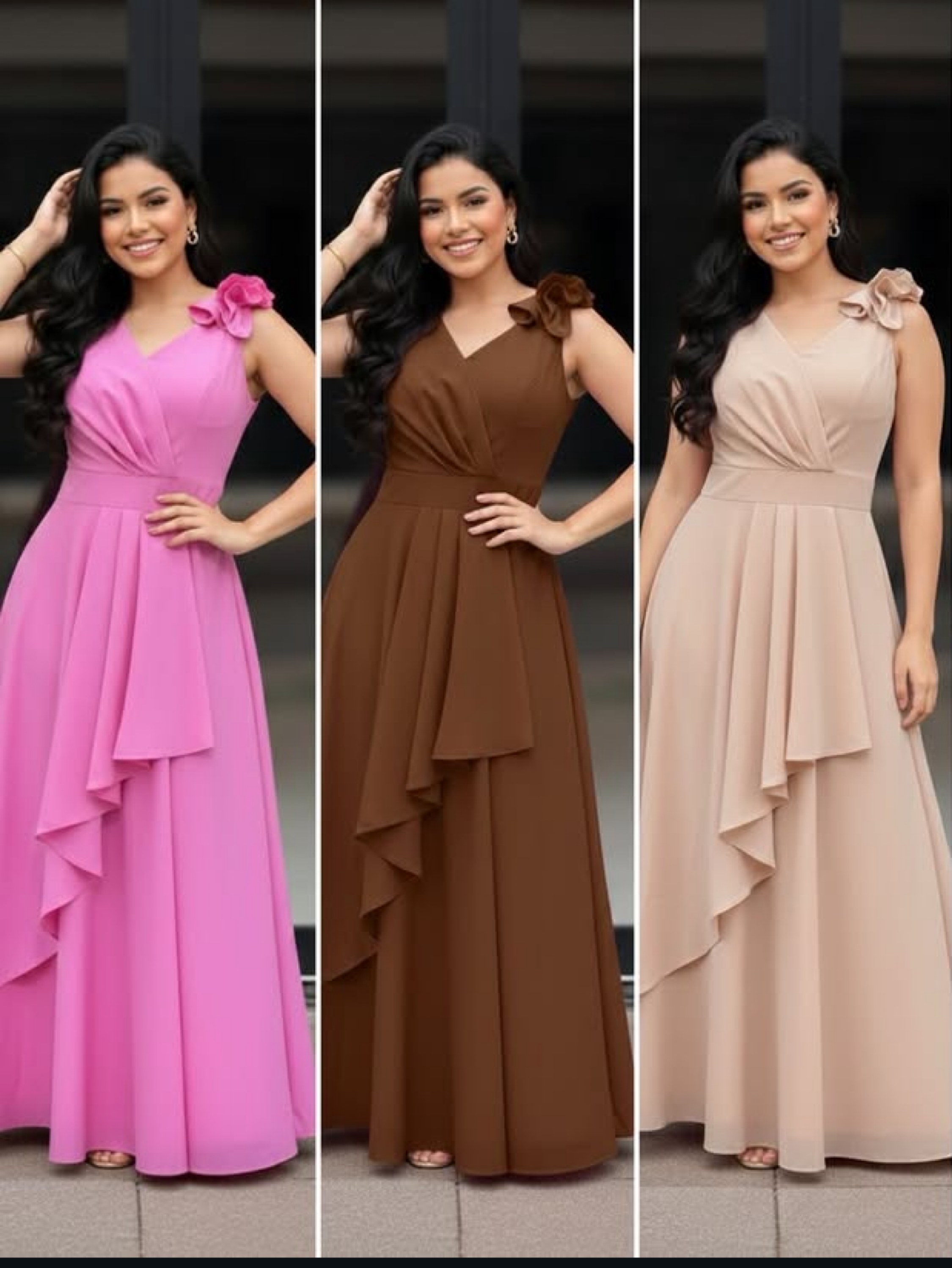 Vestido longo com detalhe nas alças