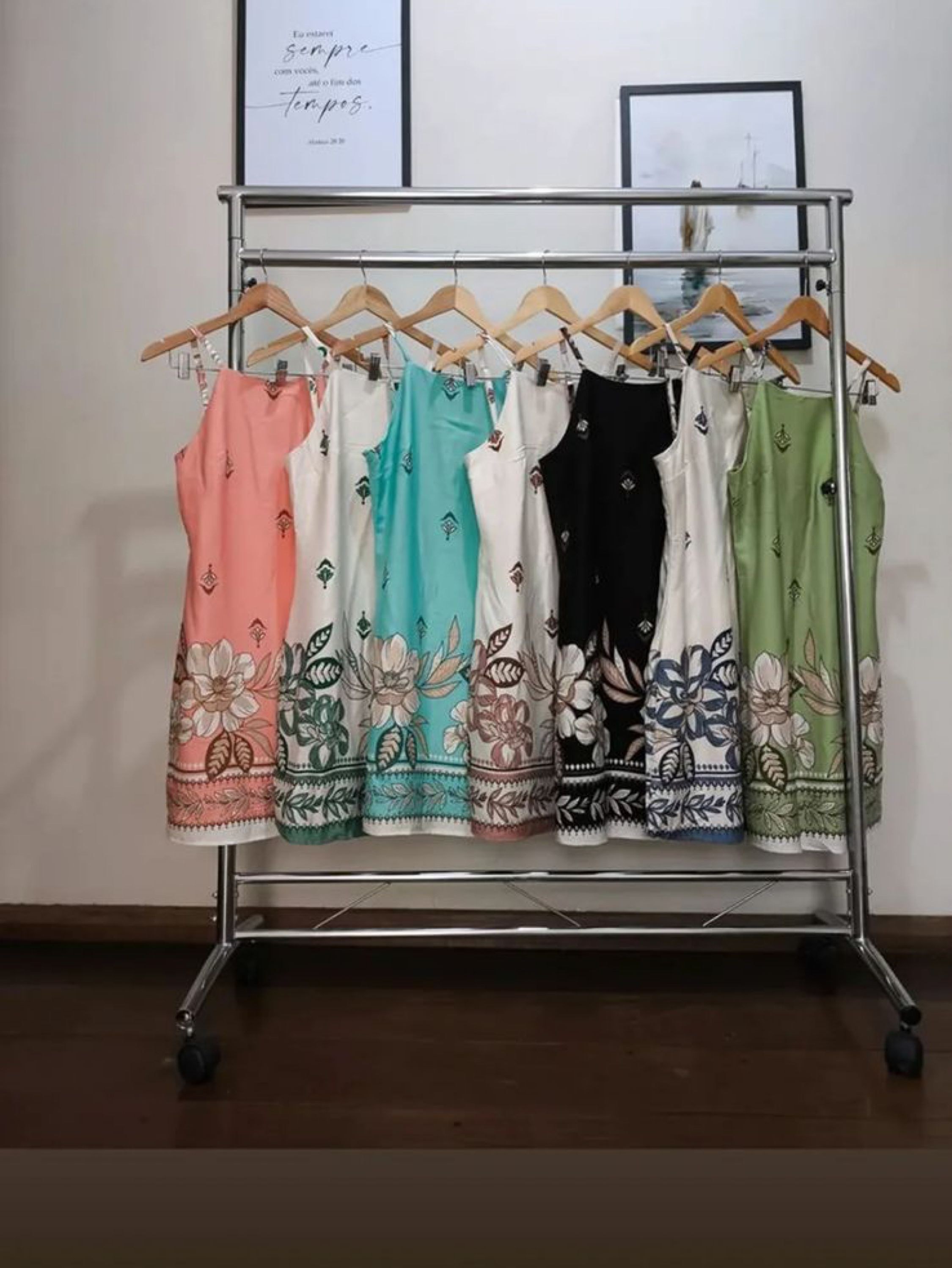 Kit 3 vestido de alça fina regulável estampado