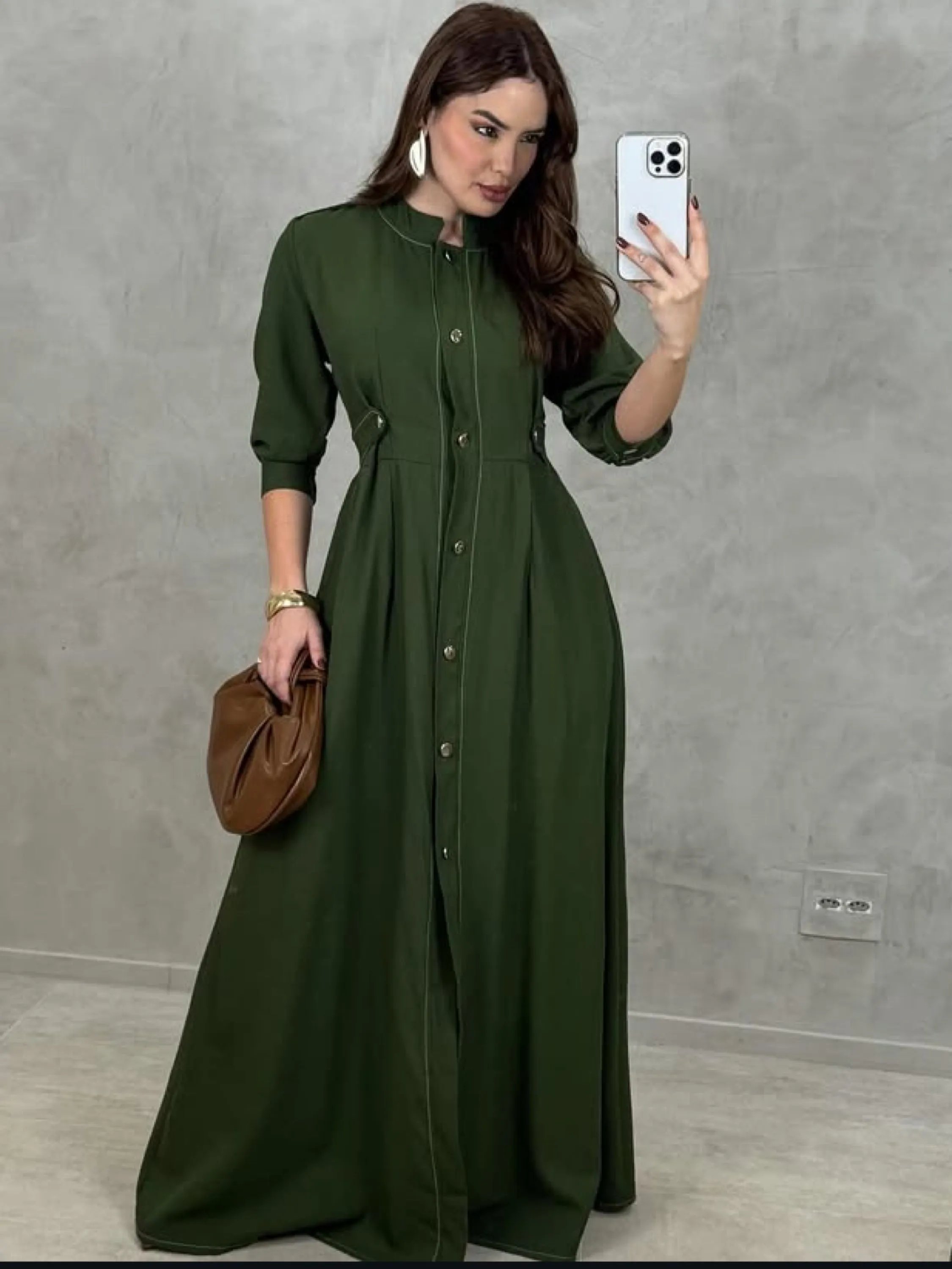 Vestido longo manga 3/4 tecido sensorial veste até 40