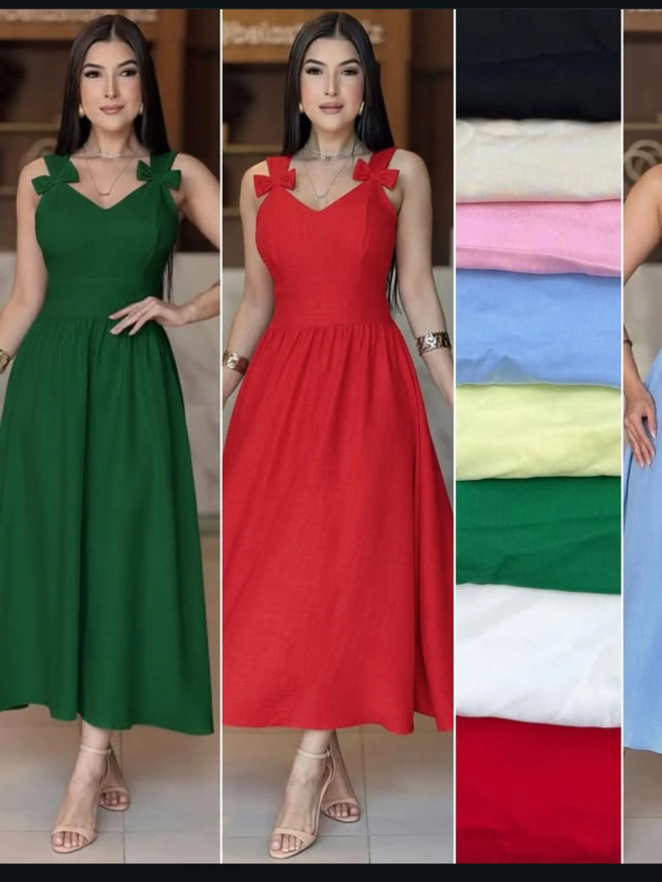 Vestido longuete com detalhe em laço nas alças