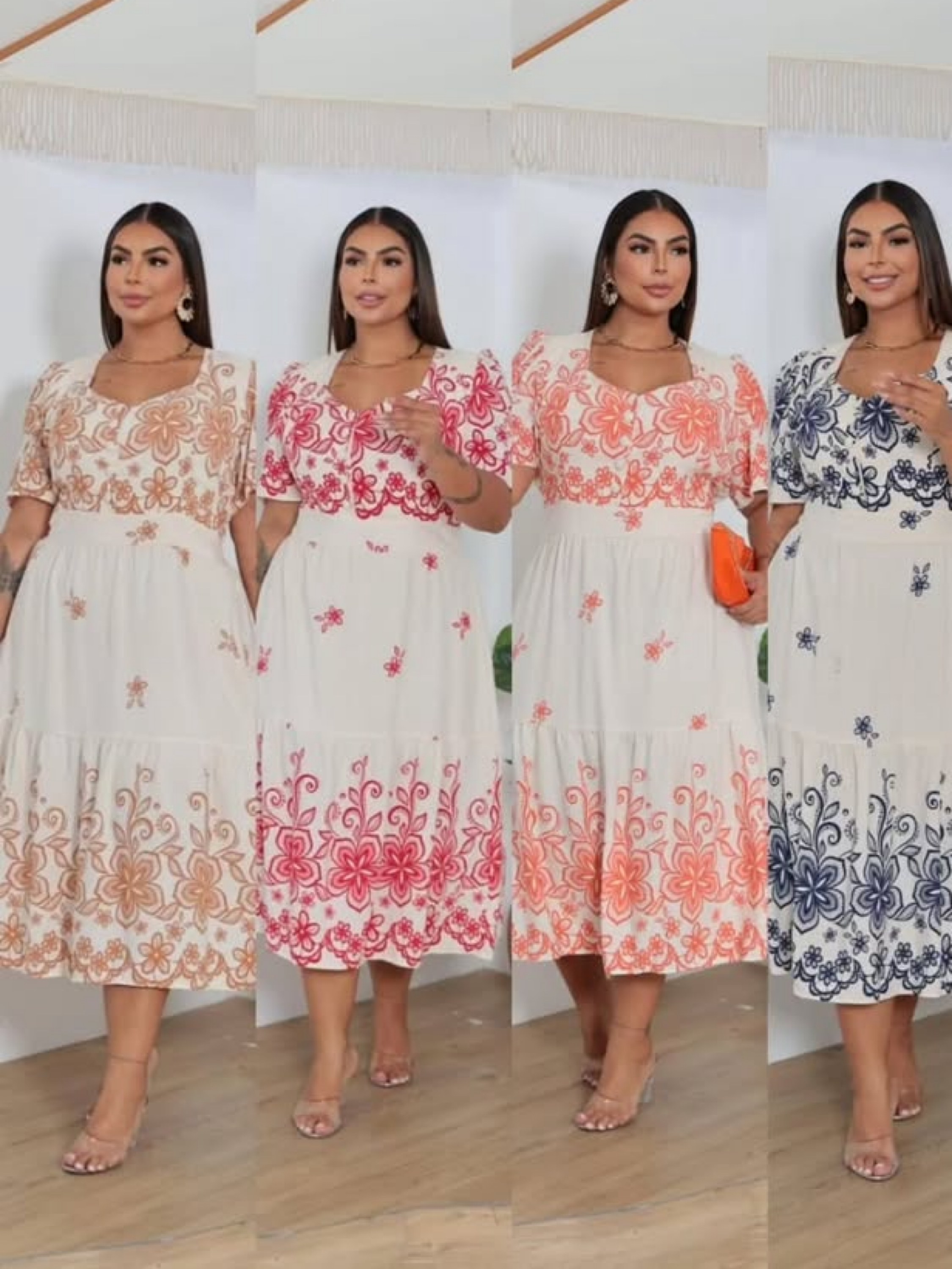 Vestido longuete no Viscolinho pré lavado Plus size