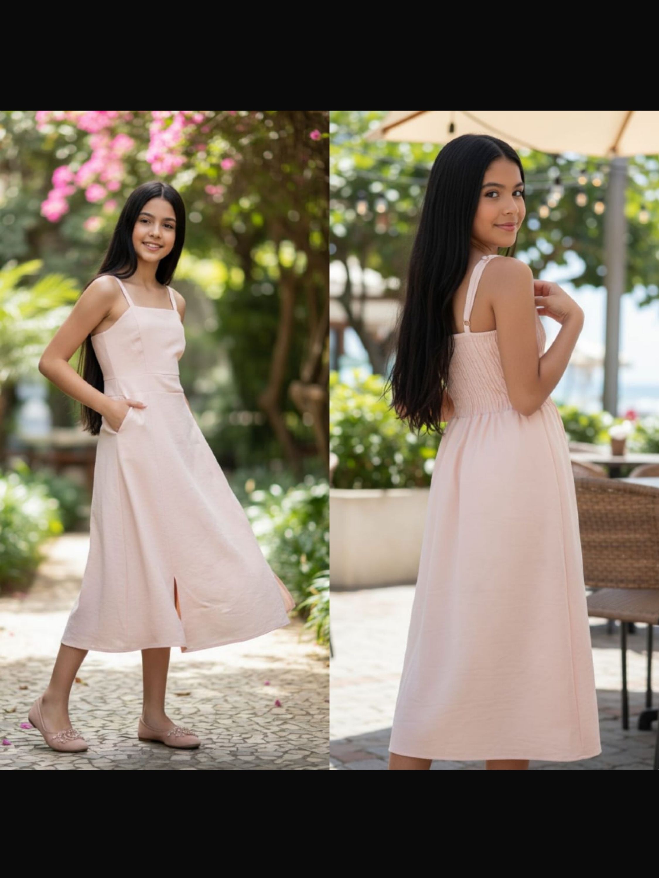 Vestido mídi com alças reguláveis juvenil