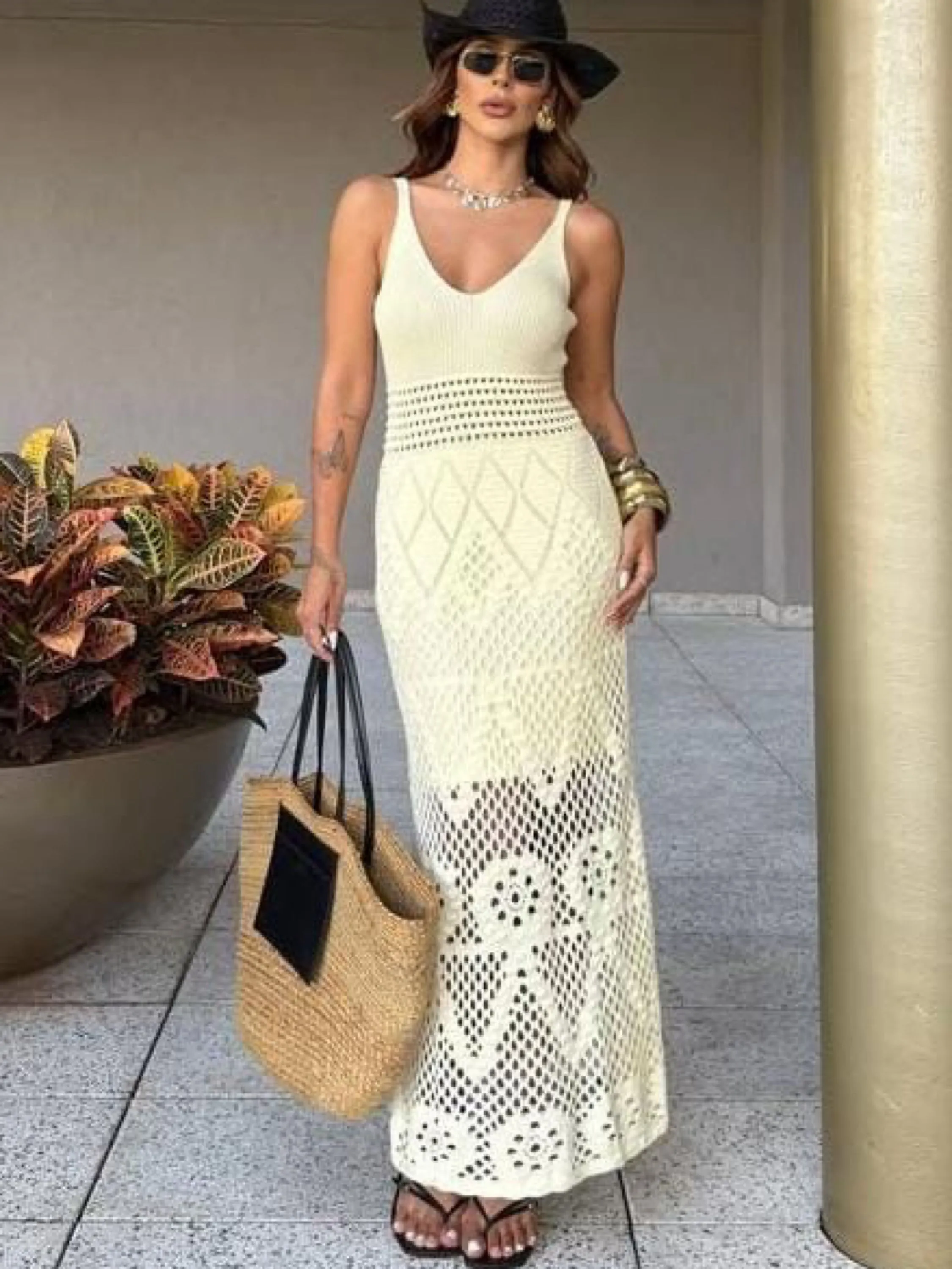 Vestido longuete de alça forrado tecido em modal