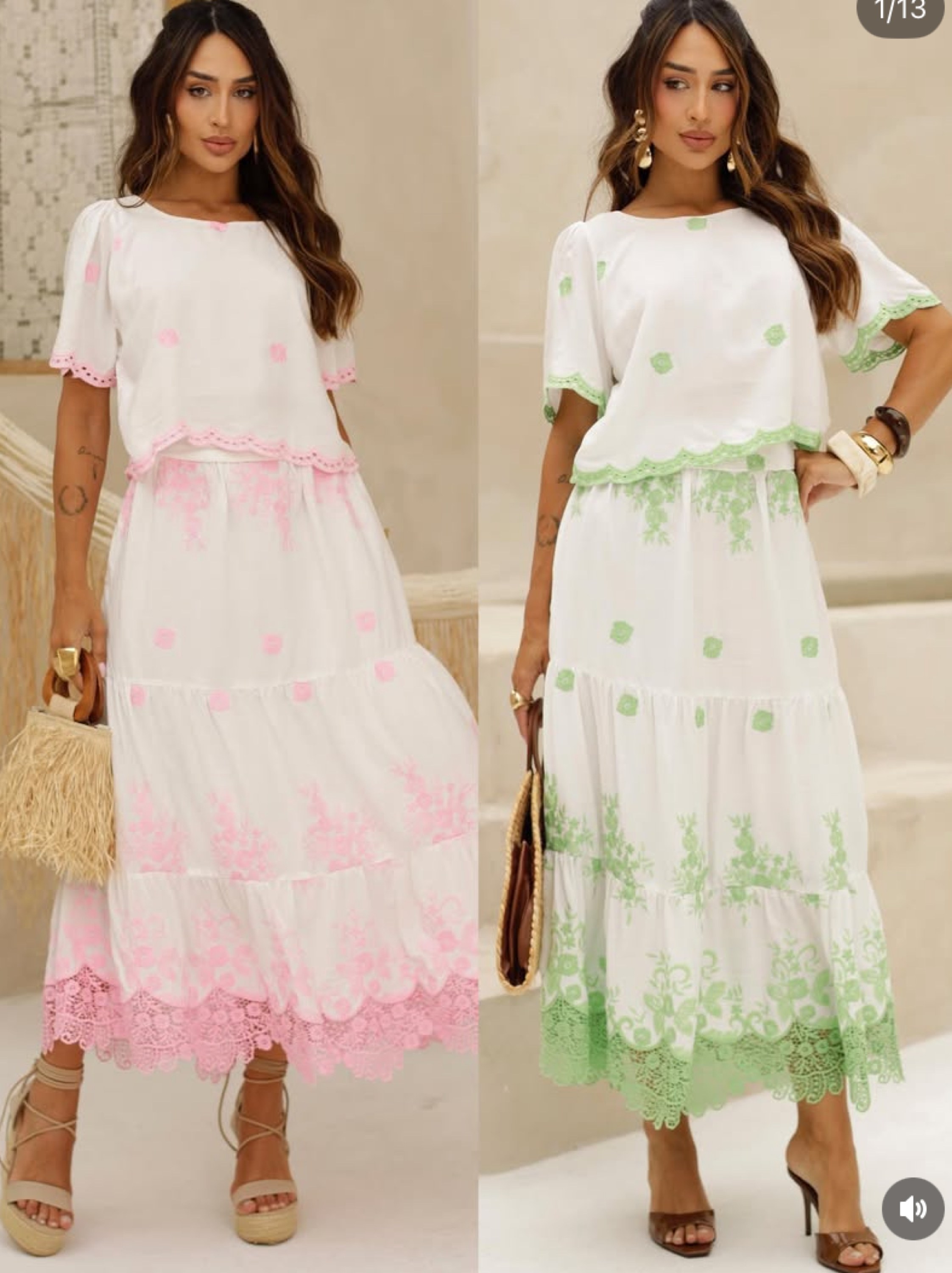 Conjunto saia longa e blusa em layse