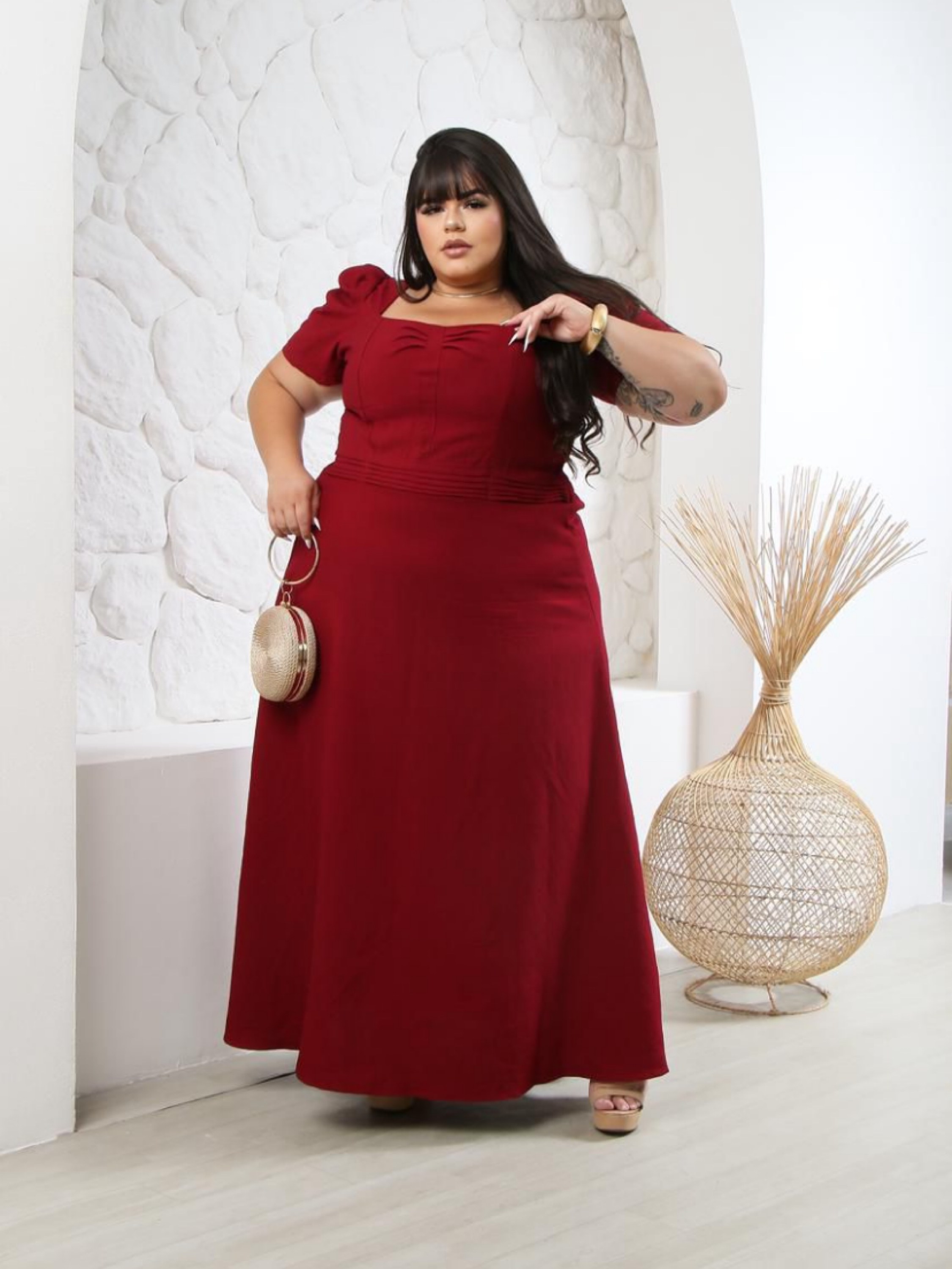 Vestido longo gola quadrada Plus size