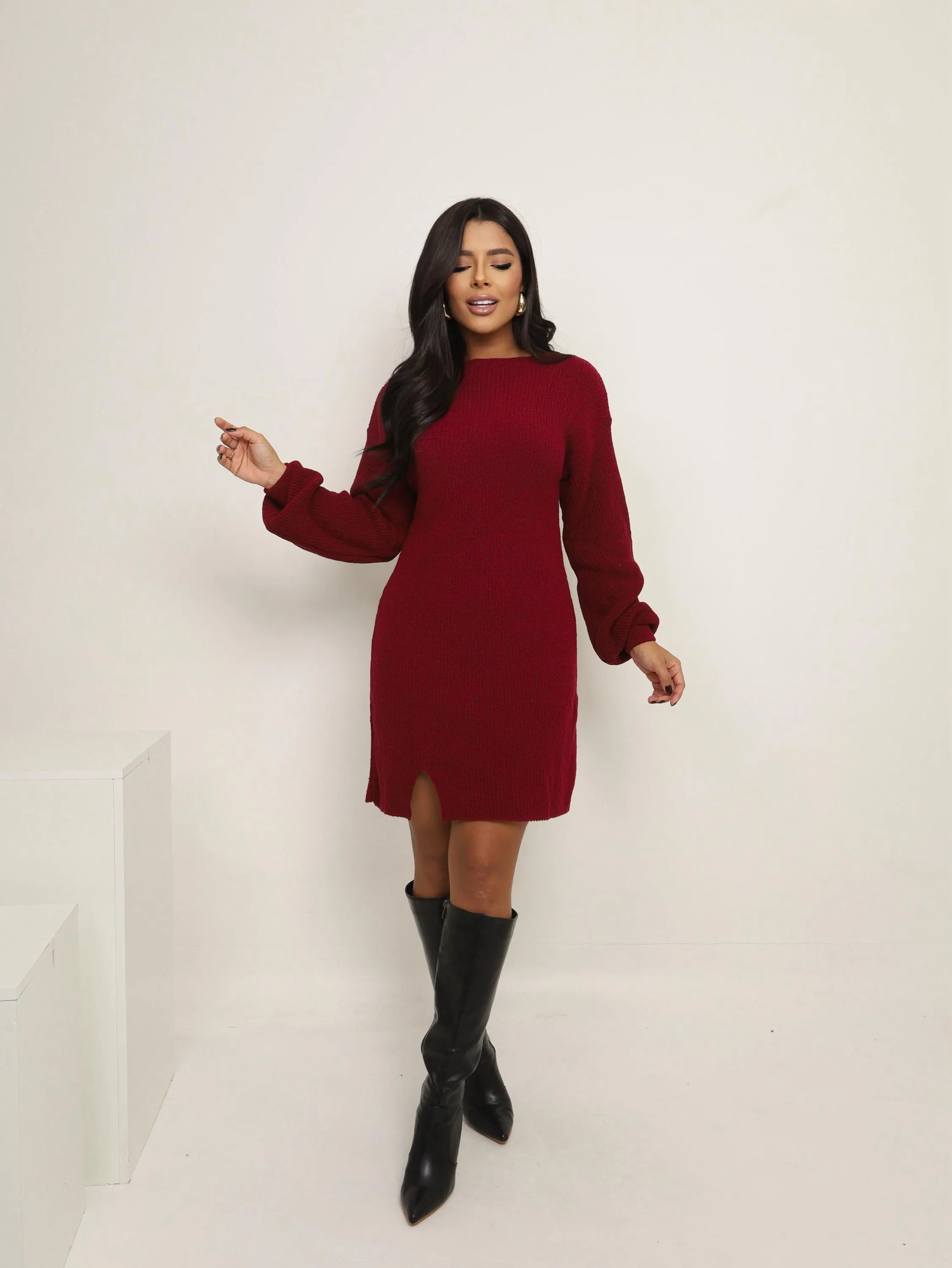 Vestido Luana fio mousse manga longa