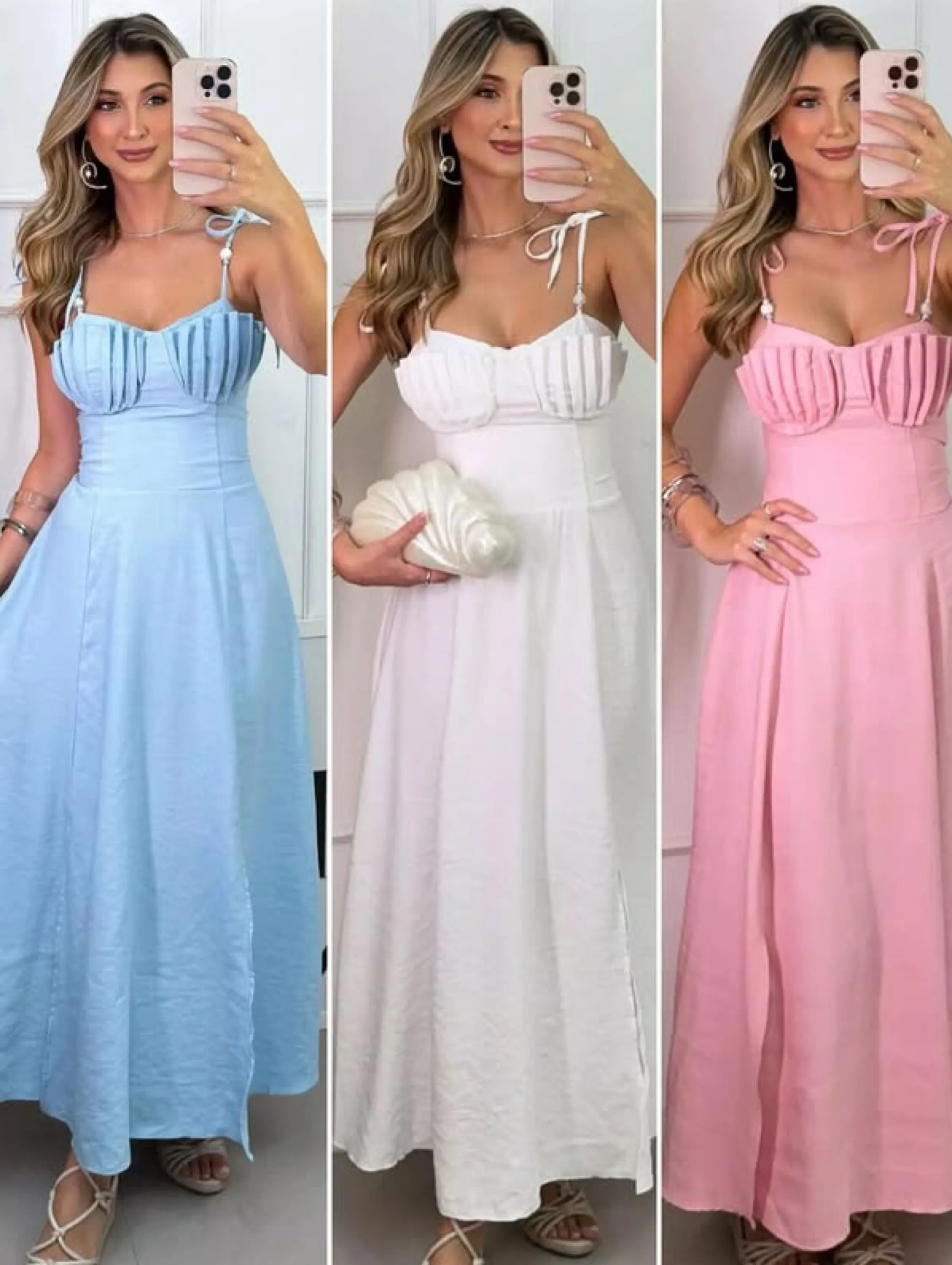 Vestido longuete detalhe em concha no busto