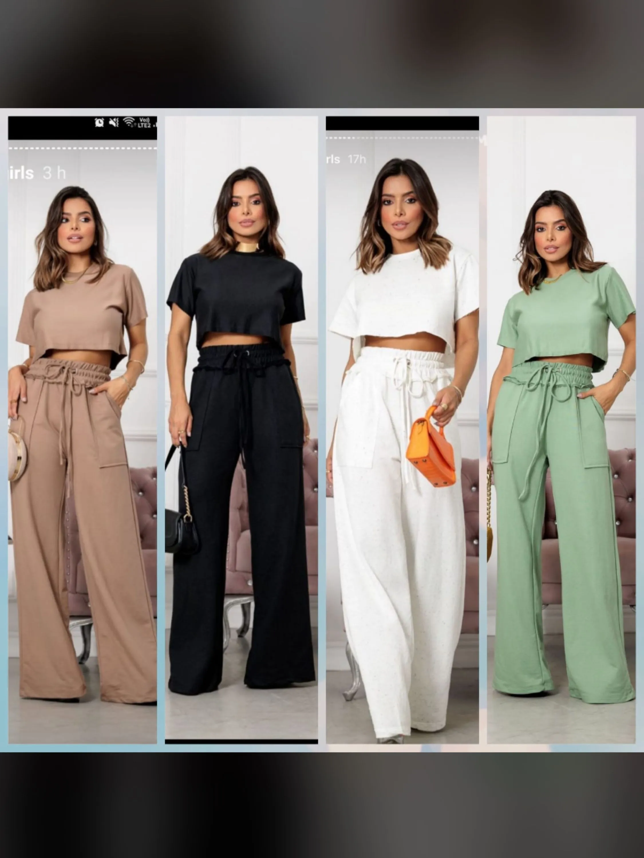 Conjunto Cropped e pantalona em moletinho t/unico até 44