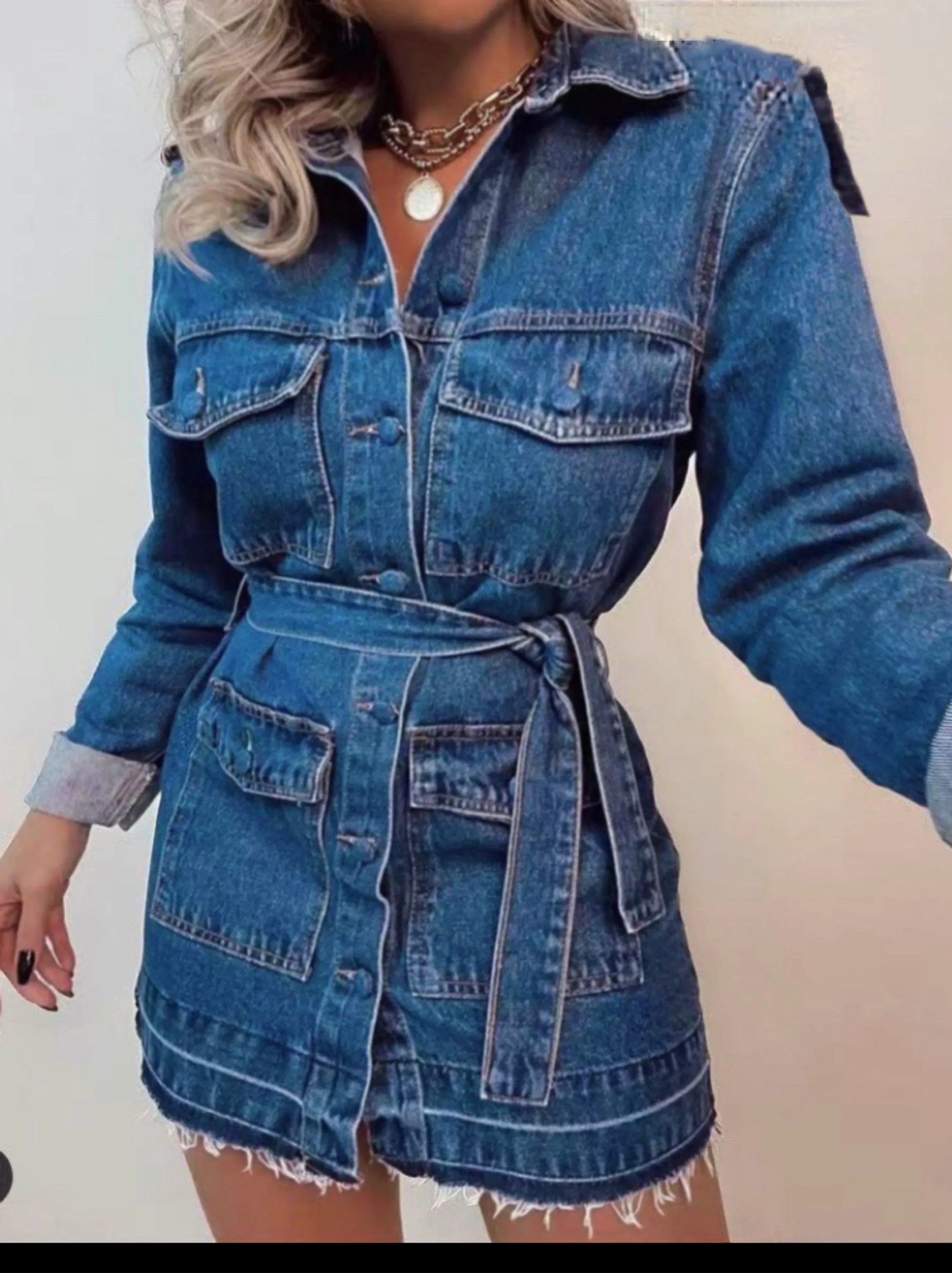 Parka jeans com cinto de amarrar