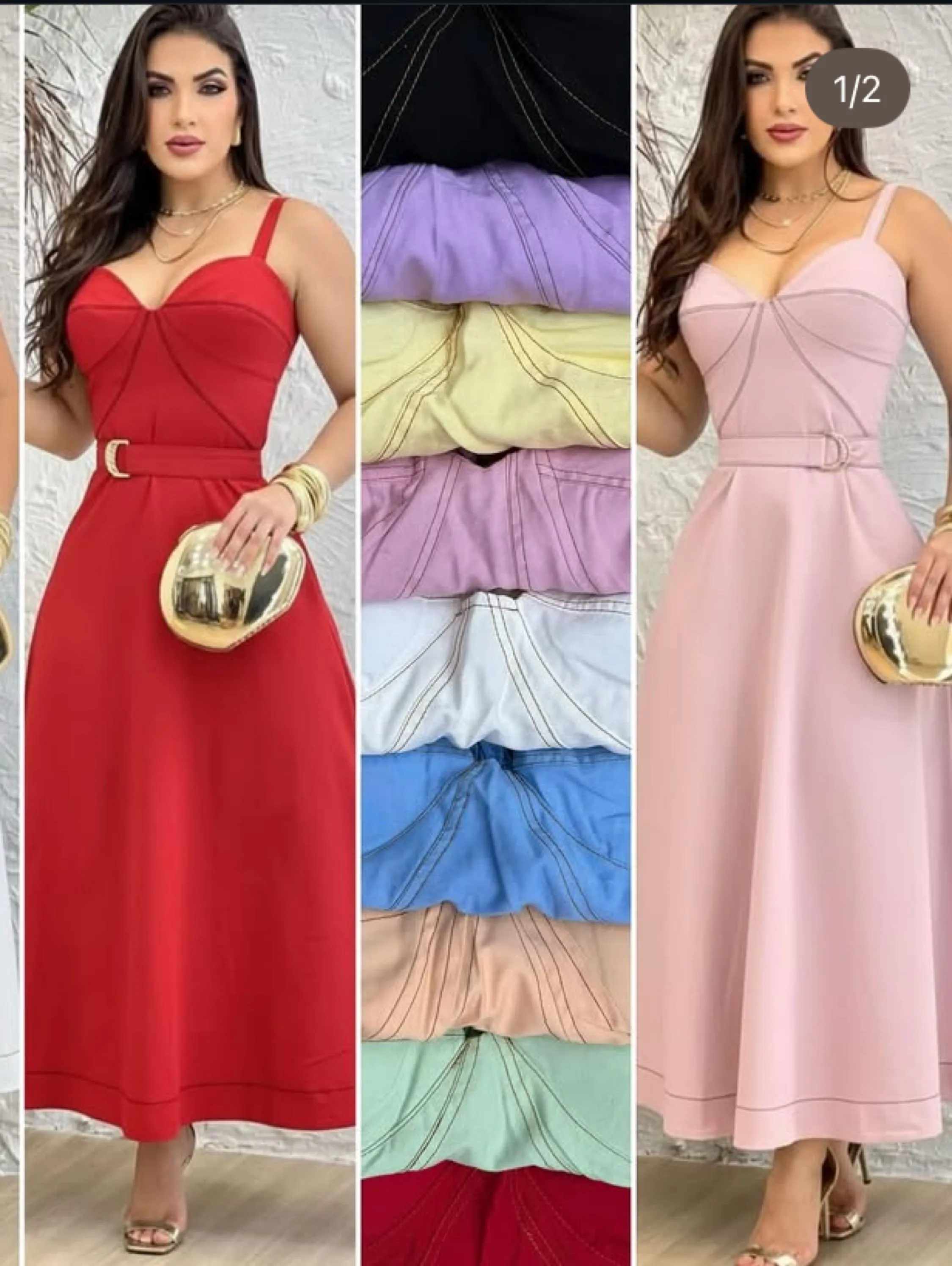 Vestido longuete com alça regulável e elastex nas costas